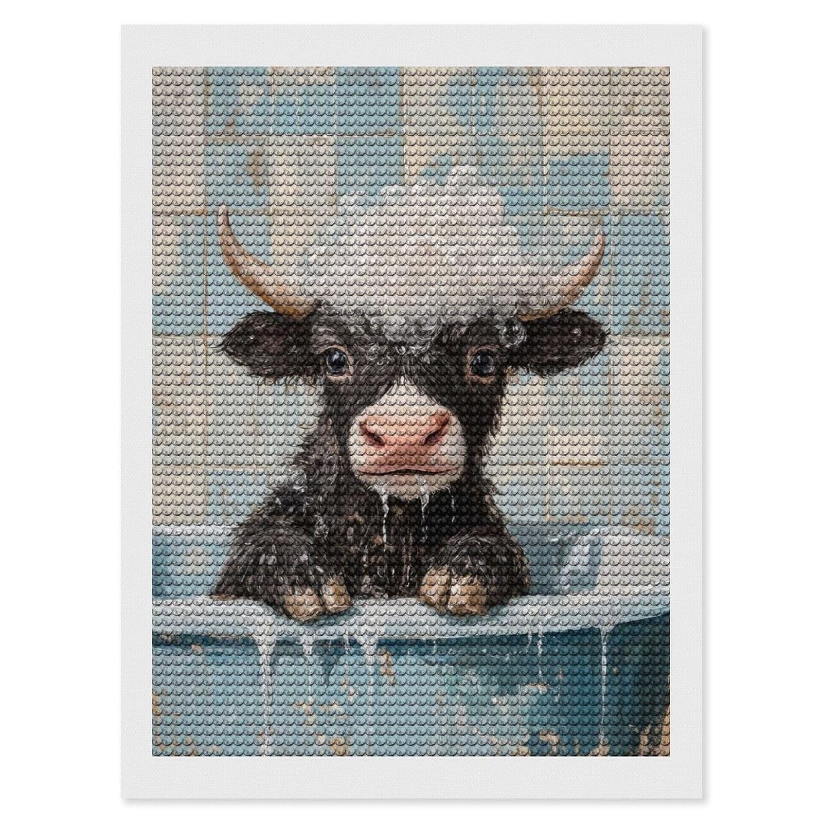 Junmoney Yak in A Bath Diamond Painting Set 12"x16", Sparkling Round Gems, Decorate Your Room, Fun Craft Experience, Modern Decor