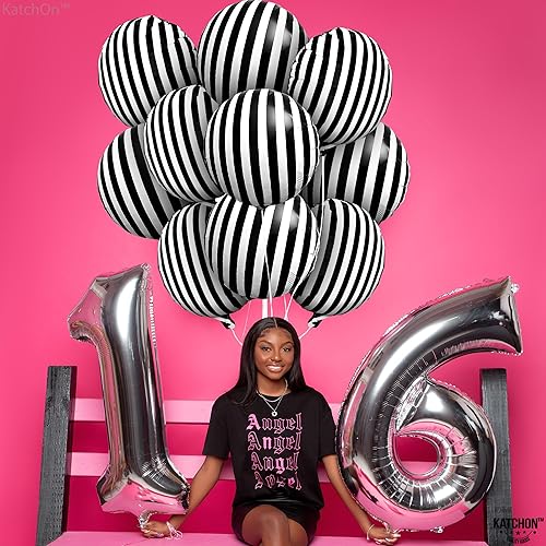 Miniatura 6 de KatchOn, Globos grandes de rayas blancas y negras, 18 pulgadas, paquete de 10, globos blancos y negros, decoraciones de cumpleaños en blanco y