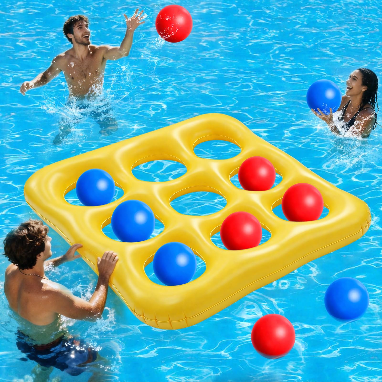 Photo 1 of 4.7 FT Pool Toys Games Set, Giant Inflatable Tic-Tac-Toe Toss Pool Game Toy