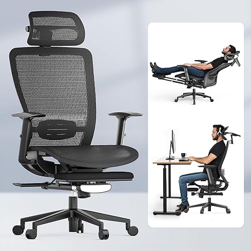 FLEXISPOT Silla de oficina ergonómica con reposapiés, silla de computadora de respaldo alto de malla, sillas de escritorio de oficina en casa, con