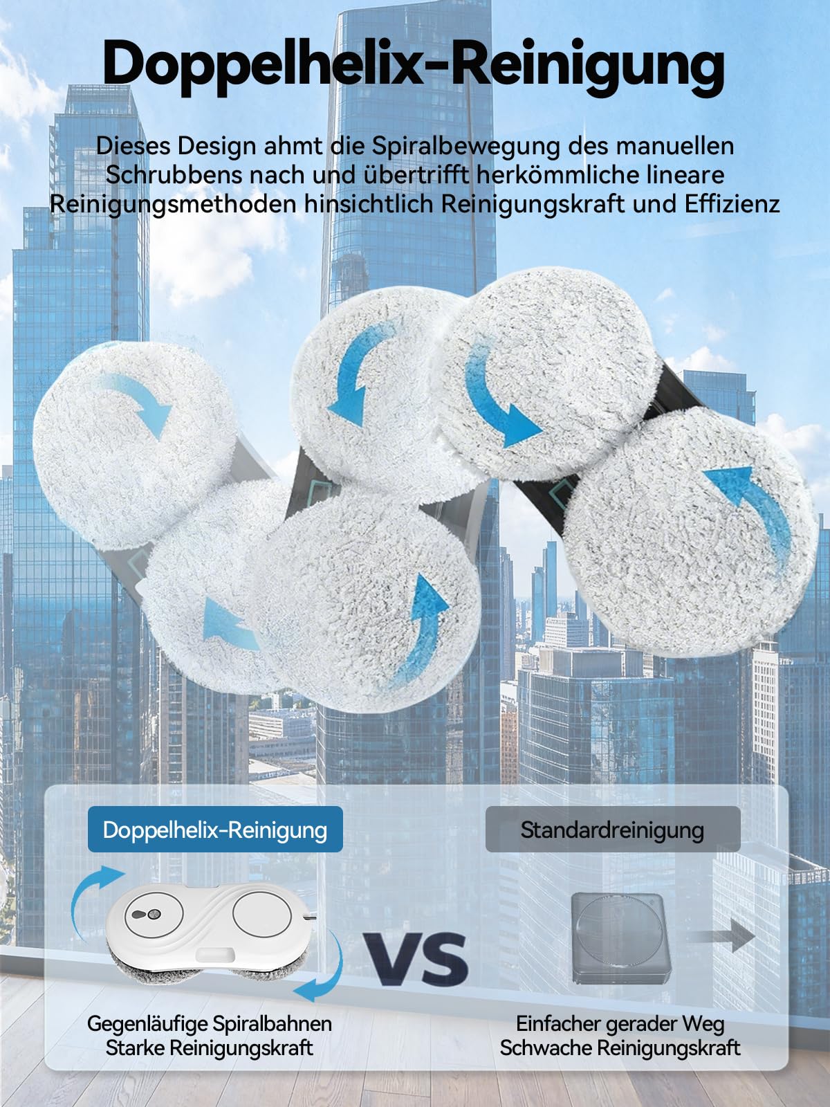 Keero Fensterputzroboter, 7000 Pa Saugkraft, Elektrischer Fensterreiniger Roboter mit Turbinenmotor, Doppelhelix-Reinigung, Ultradünn, Window Cleaning Robot, 10 Reinigungstücher, Modell WD12D