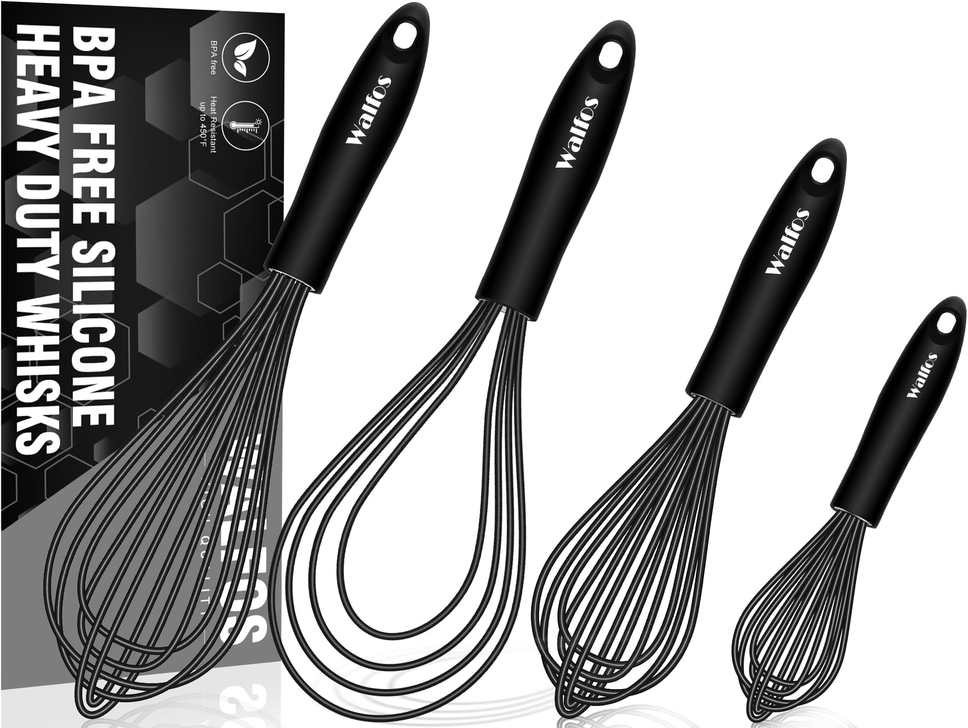 Walfos Silicone Whisks set,Non Scratch Coated Whisk for