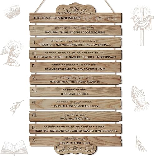 Barydat Arte de pared cristiano de 10 mandamientos, versículo bíblico de madera, decoración de pared colgante de escritura religiosa, decoración de