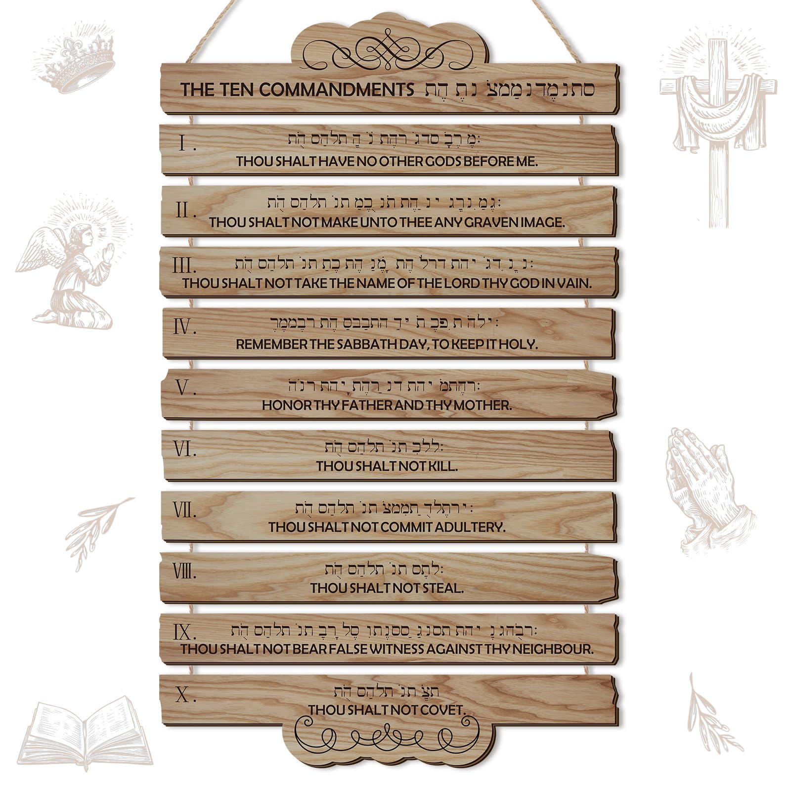 Barydat 10 Commandments Christian Wall Art Wooden Bible Verse Wall Decor Hanging Religious Scripture Wall Decor for Room Christian Prayer Bless Faith Spirit Courage