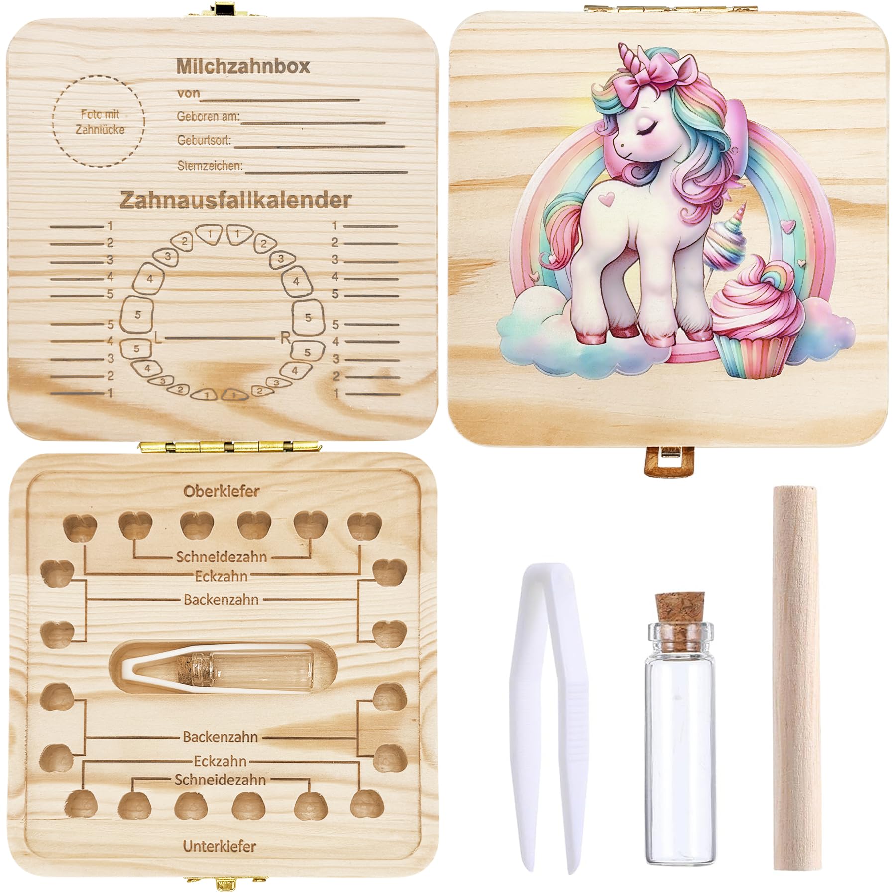 Zahnfee Geschenke Mädchen,Zahndose Milchzähne Mädchen,Zahnbox für Milchzähne Junge,Jungen Souvenir Box,Zahnbox aus Holz,Milchzahndose Jungen,Einhorn Zahnschachtel,Aufbewahrungsbox für Baby Zähne