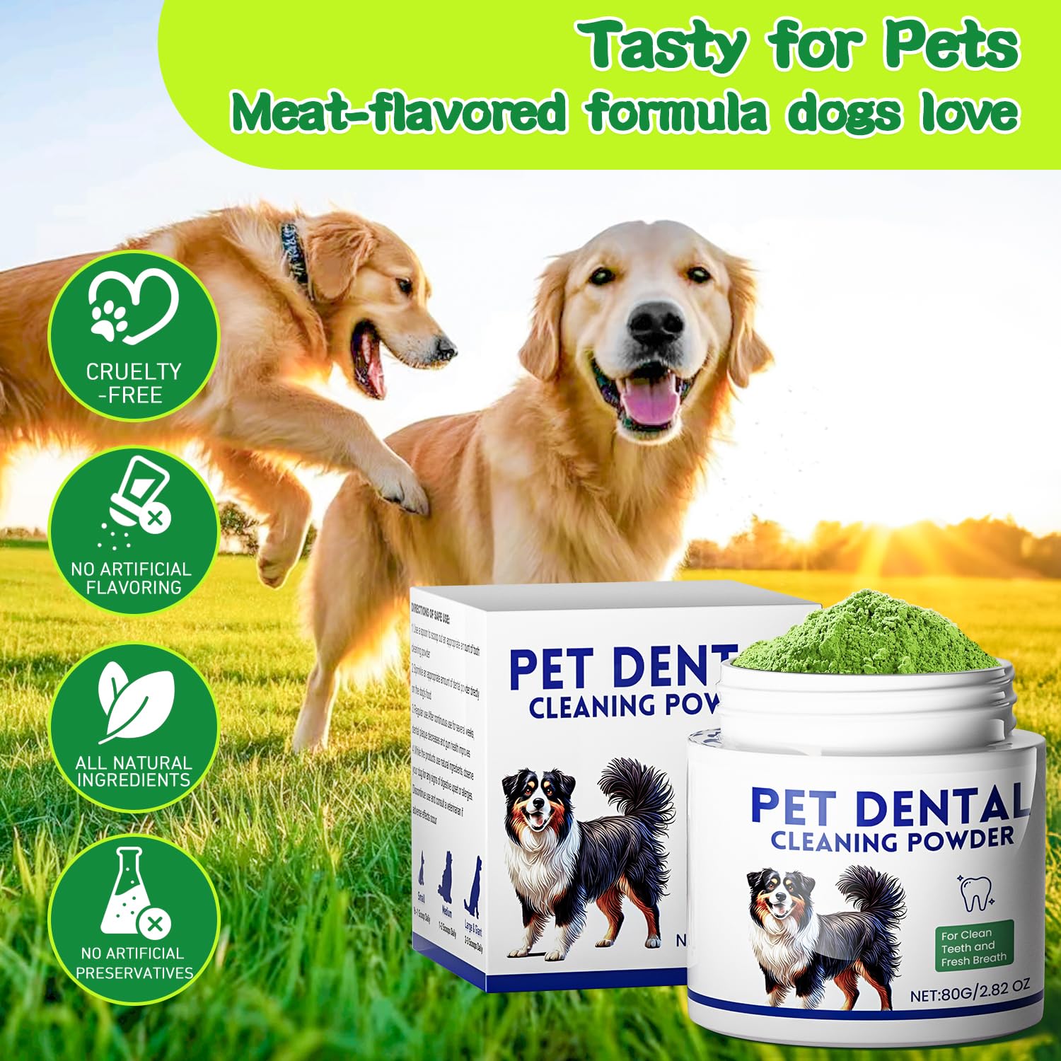 Mimo Style Dog Dental Powder, Dog Teeth Cleaning Powder, Targets Tartar & Reduces Plaque & Bad Breath - Teeth Cleaning Made Easy Eliminate - Meat-Flavored Formulated (Green) - image 6