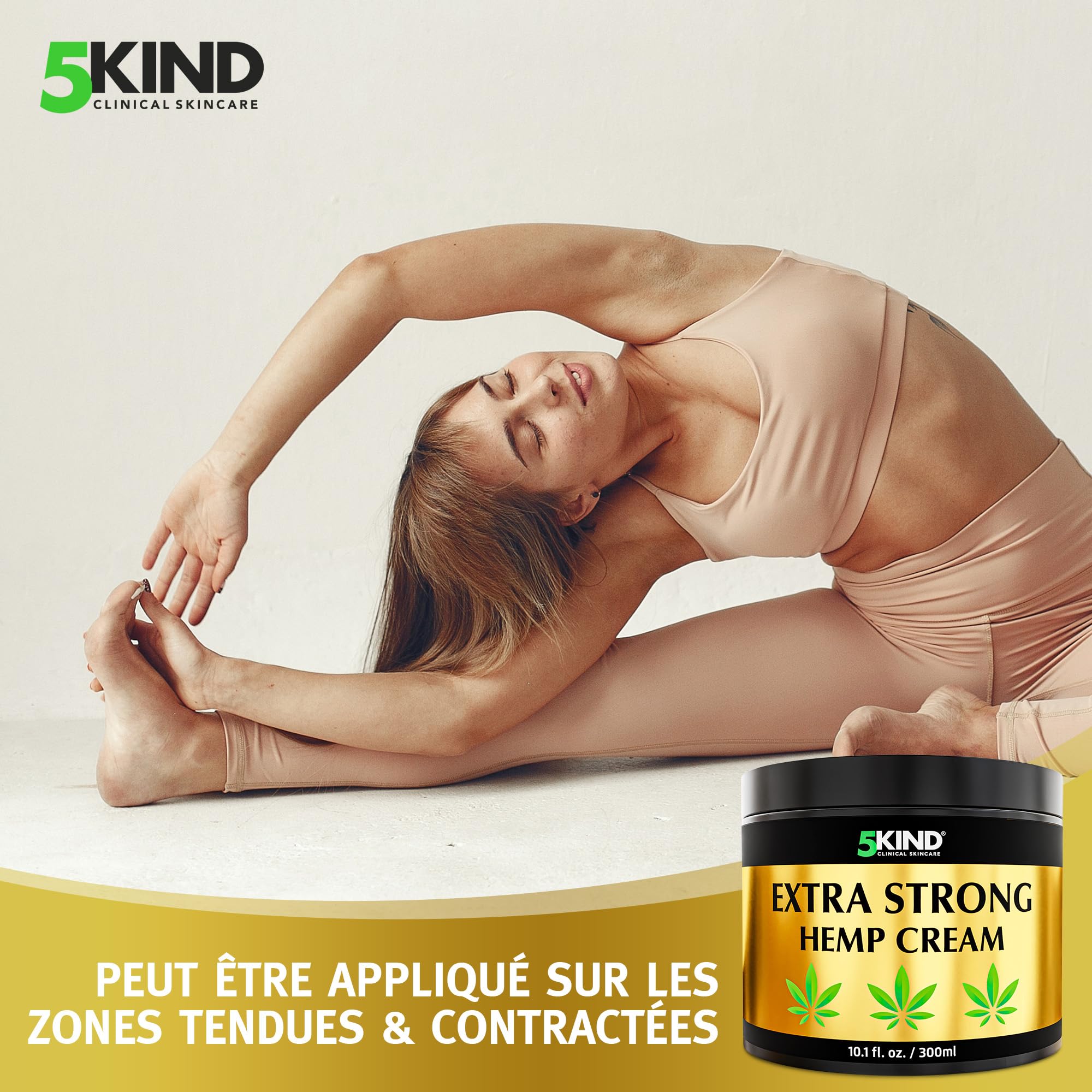 5kind Crème au chanvre ultra puissante 300ml - Huile de chanvre et arnica ultra puissantes - Pour les muscles, pieds, genoux, cou, épaules - Gel de massage riche en extraits naturels