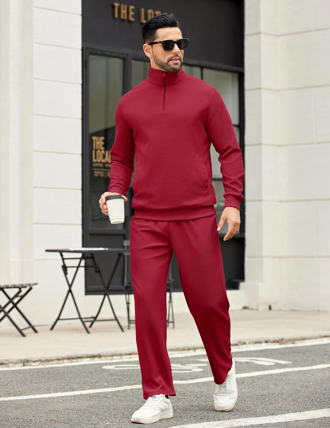 COOFANDY Men's Sweatsuits 2 Piece Set Quarter Zip Pullover with Wide Leg Sweatpants Matching Tracksuit - Image 5