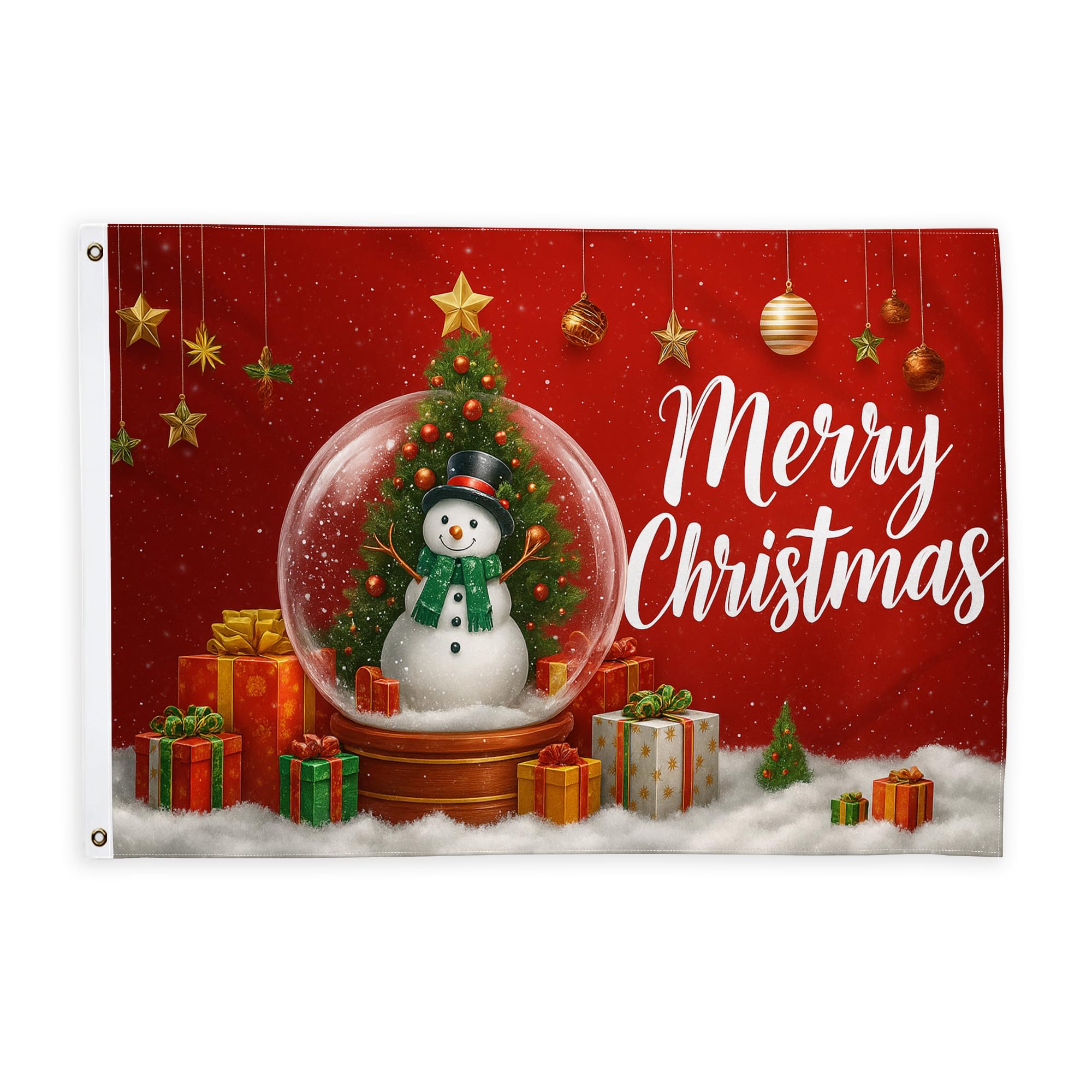 Snow Man Flags for Outside, Christmas Festive Christmas Tree Presents Red Flags with Rope Banner Outdoor Fade Resistant Decor for Deck Patio Campsite Front Porch 3x5 Ft