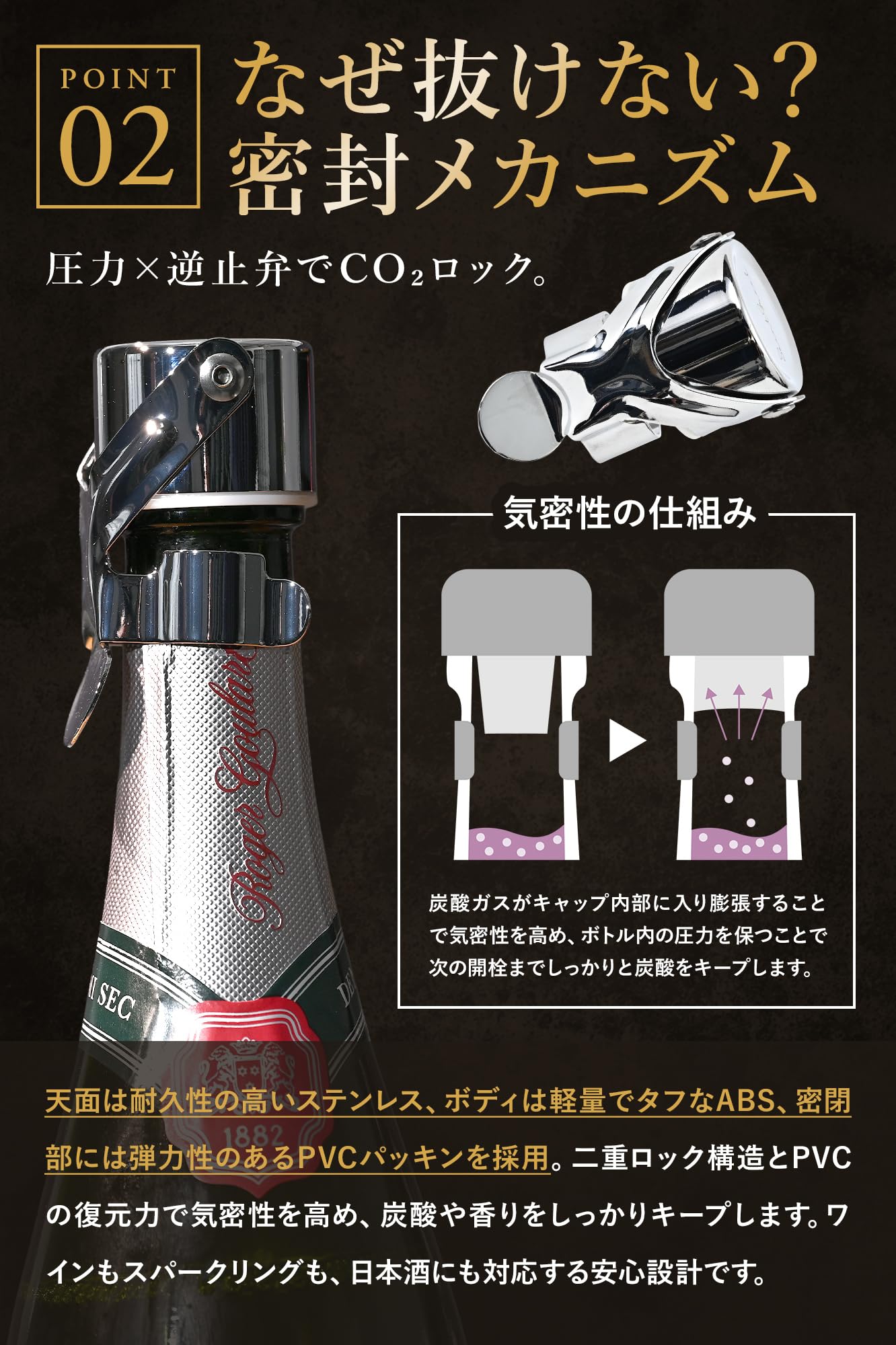 Amazon.co.jp: SaintGraal Wine Stopper Champagne Stopper Horizontal