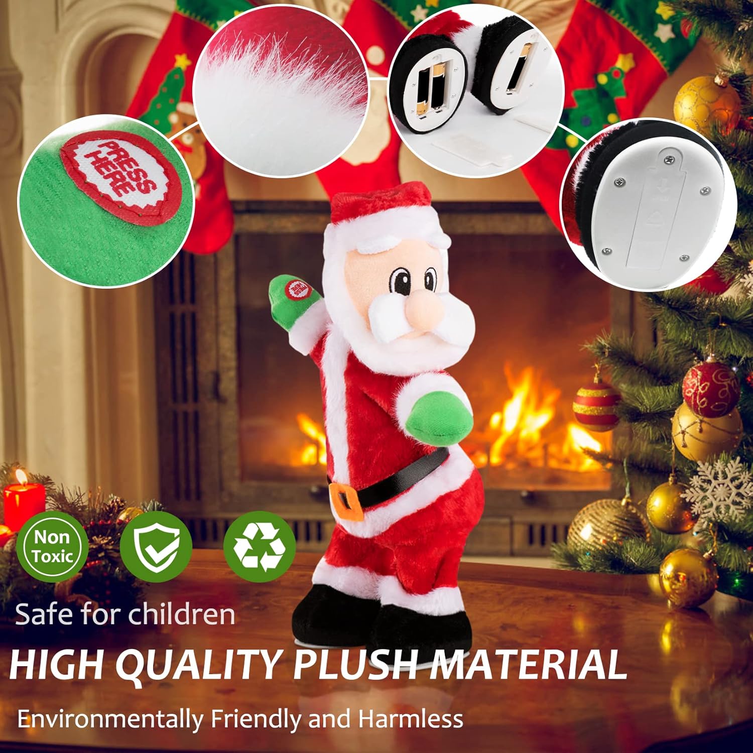 Gfilay Dancing Santa Claus, 14" Santa Doll Animated Christmas Toys Singing Spanish Song Xmas Santa Toys for Kids