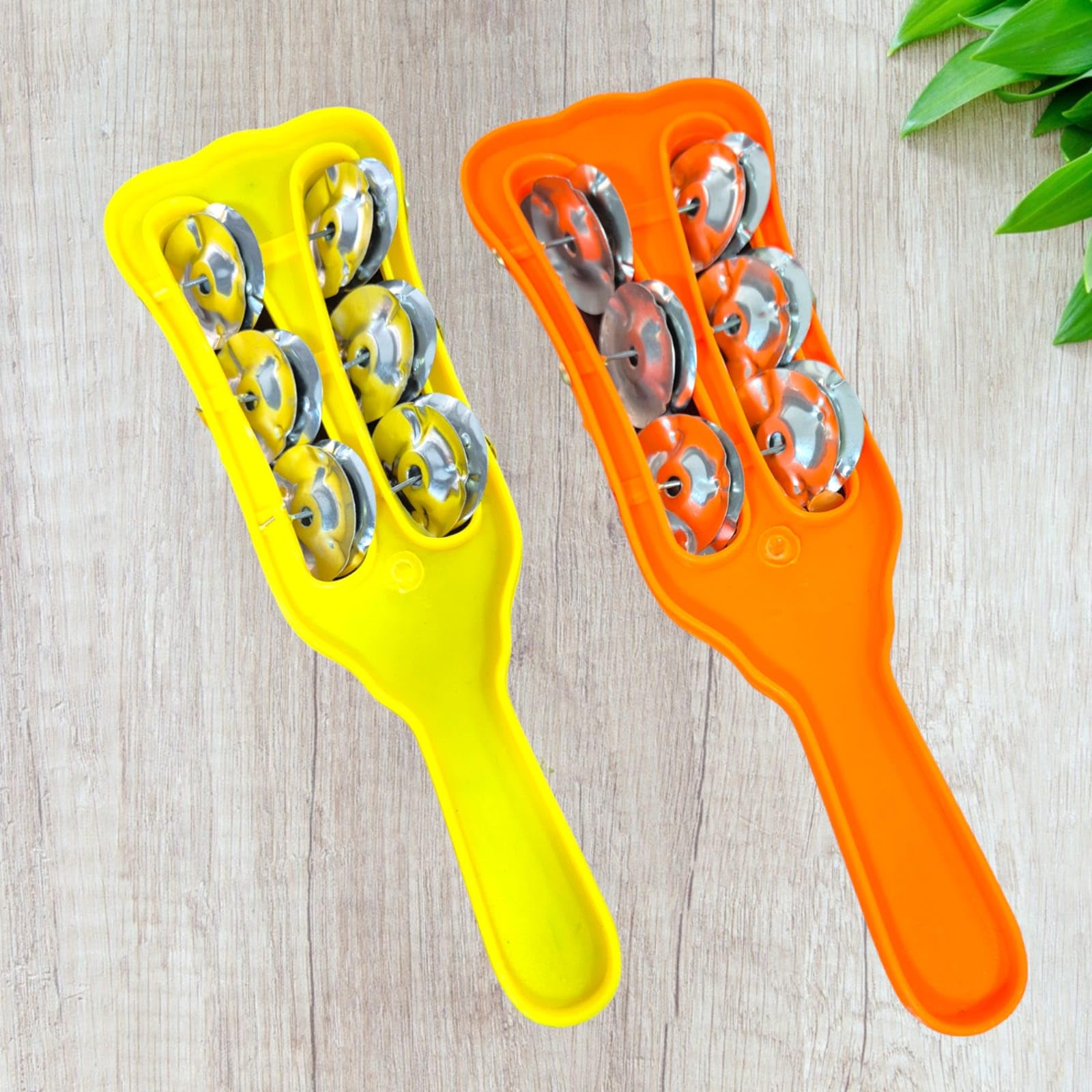 AURACRAFTERS Plastic Manjira Three line Music Instrument for kirtan, Bhajan, Mandir aarti (Yellow and Orange, Pack of 2)-image-38