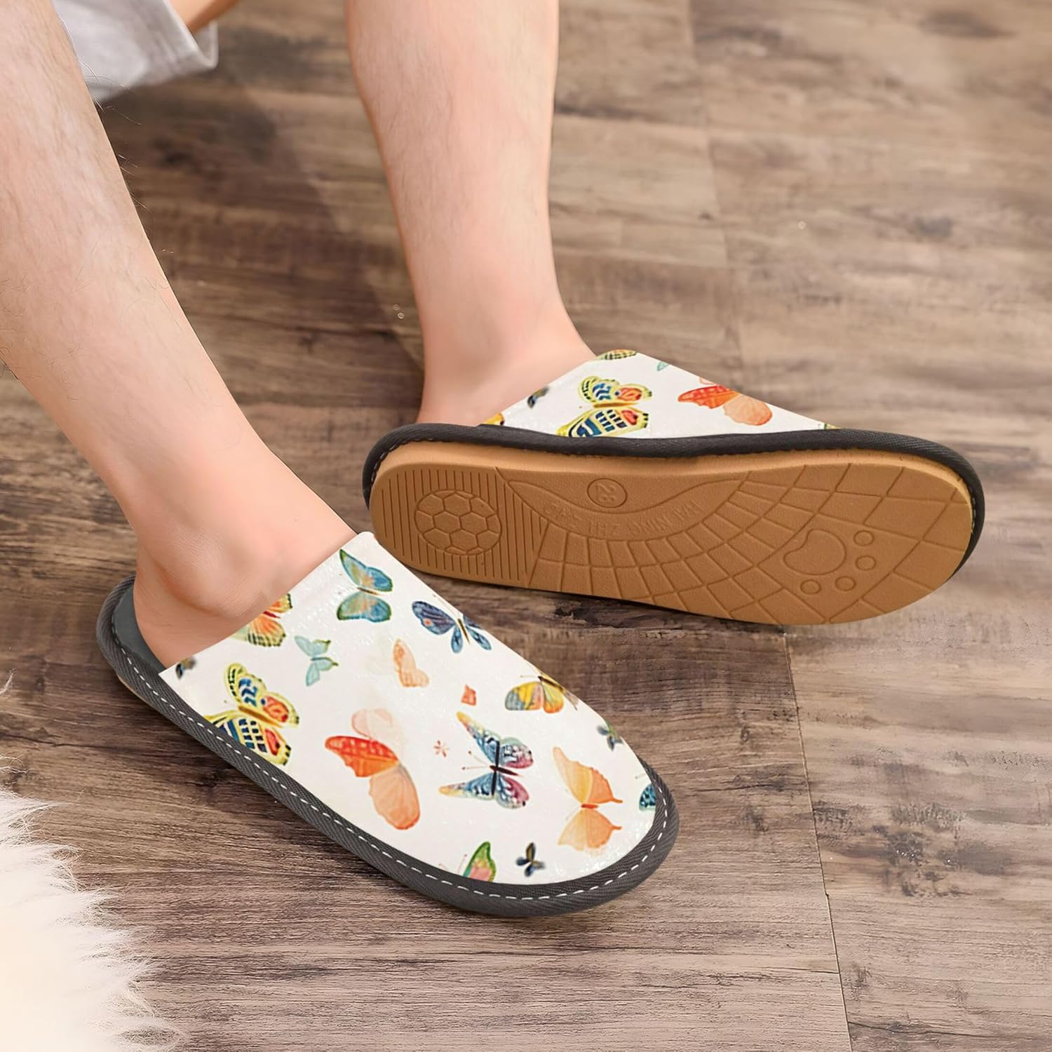 Butterfly House Slippers – Cozy Fuzzy Slippers for Guests, Washable & Disposable, Perfect for Shoeless Home, Spa & Hotel Use A111155