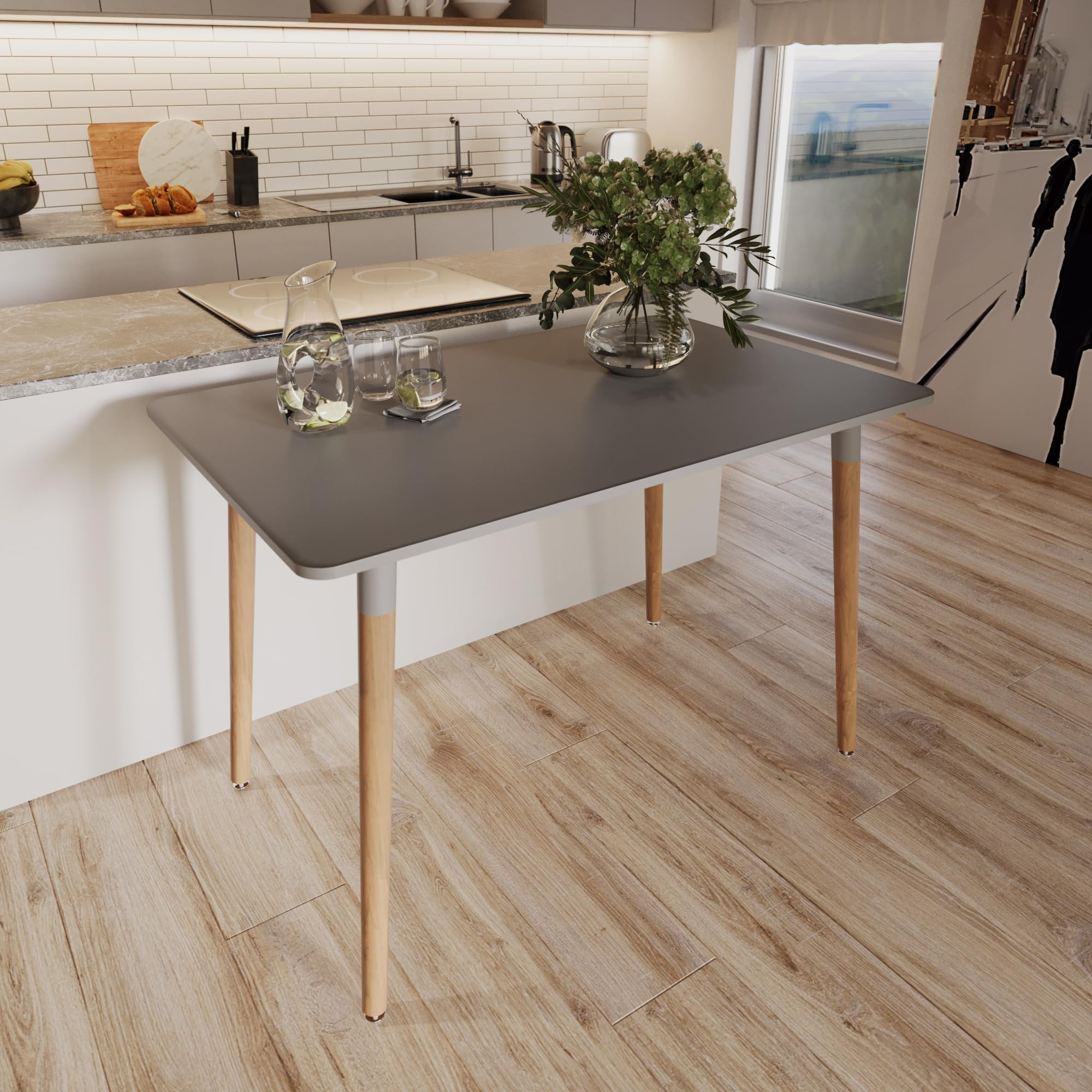 110cm Rectangle Scandi Style Modern Kitchen Wooden Dining Table Living Room Home Furniture Office Meeting Table (Grey)