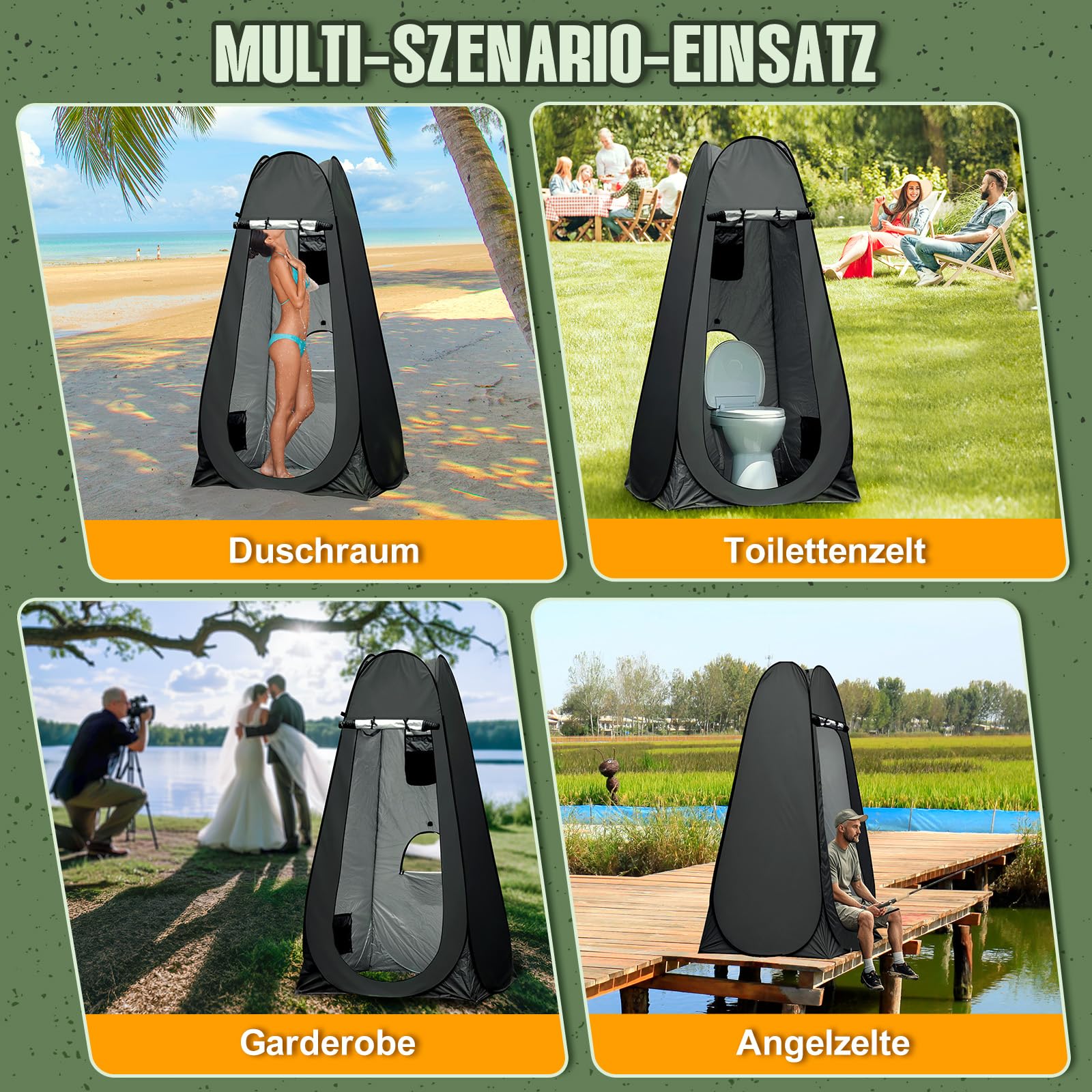 Charmofun Duschzelt Camping, Toilettenzelt Pop Up Umkleidezelt UV-Schutz, Mobile Tragbar WC Zelt mit Tragetasche für Camping Beach Angeln