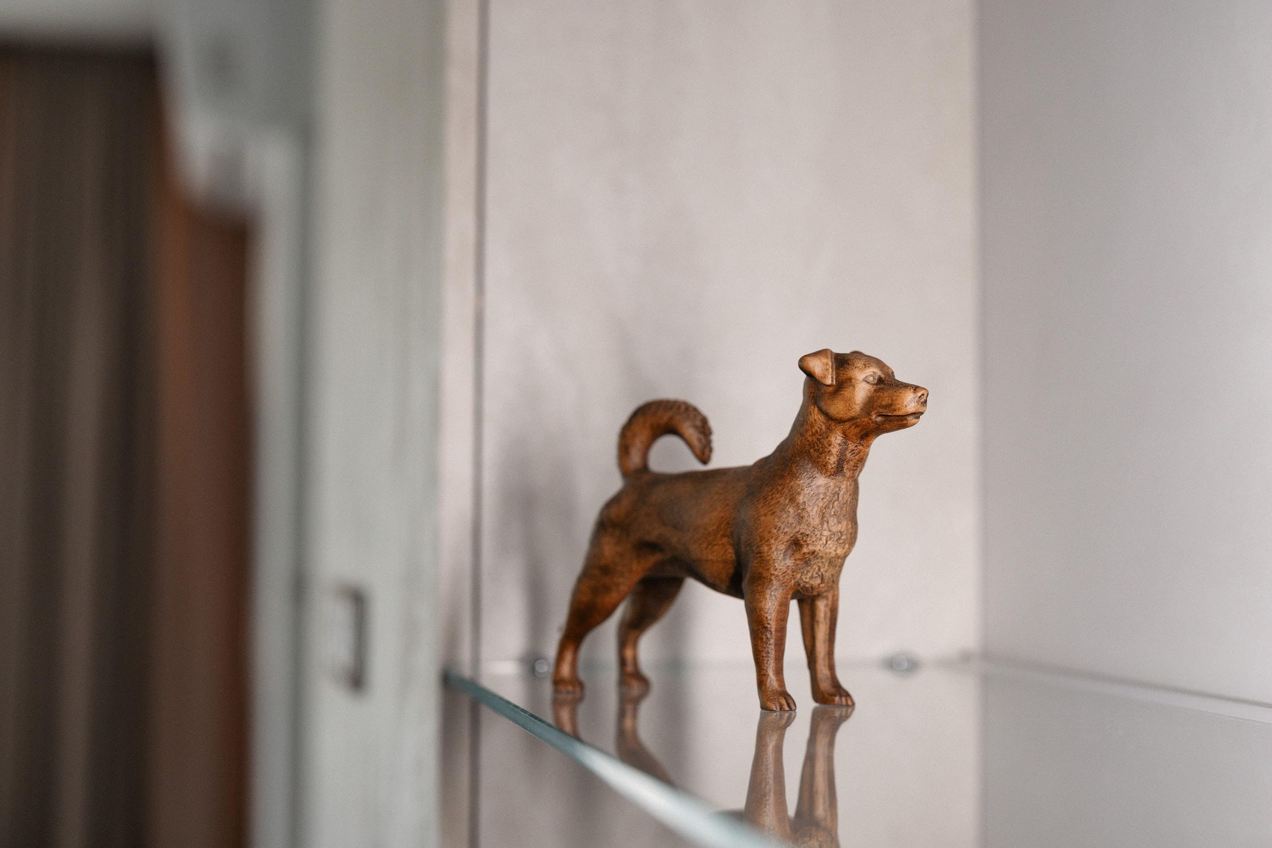 5.51" Jack Russell Terrier Wooden Dog Figurine – Handcrafted Realistic Animal Statue, Miniature Pet Sculpture for Home Decor, Memorial Gift, Breed Collectible Ornament for Dog Lovers