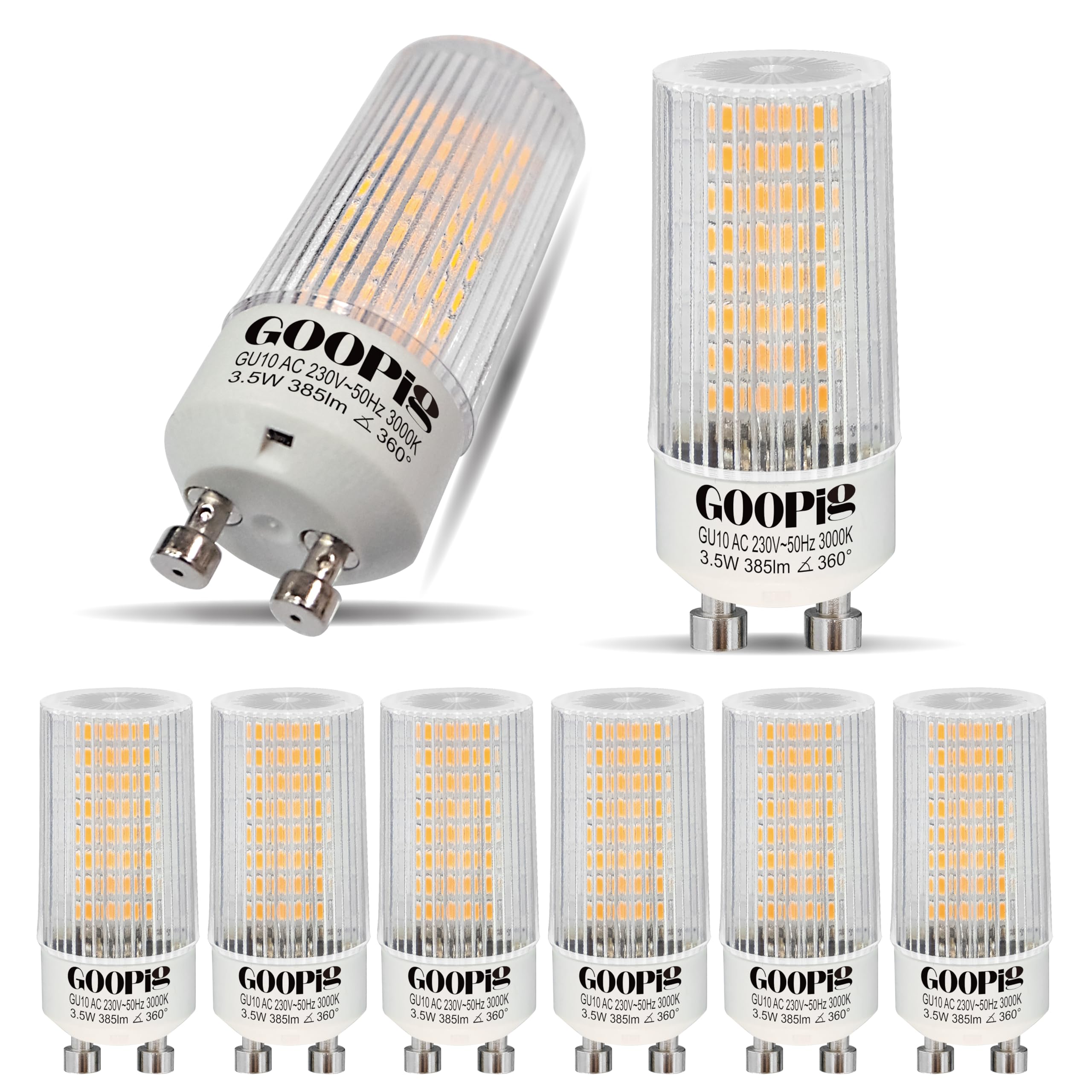 Goopig GU10 LED Corn Bulbs 3.5 W Warm White 3000 K, Equivalent to 50 W Halogen Lamp, Pack of 6, 385 Lumens