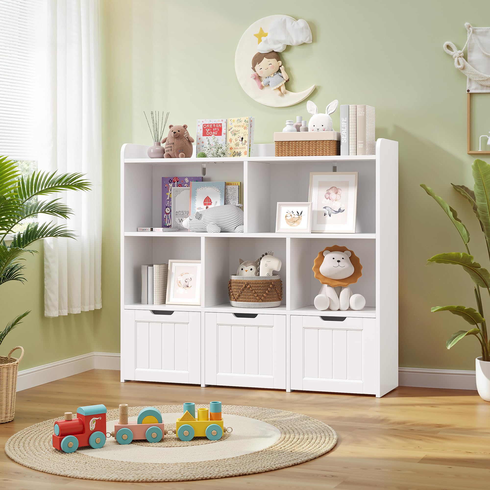 Xbro Mueble Almacenaje Juguetesl, Estantería Infantil, Organizador Juguetes, Estanteria Montessori, para Guardería, Dormitorio, 100 x 30 x 90 cm, Blanco