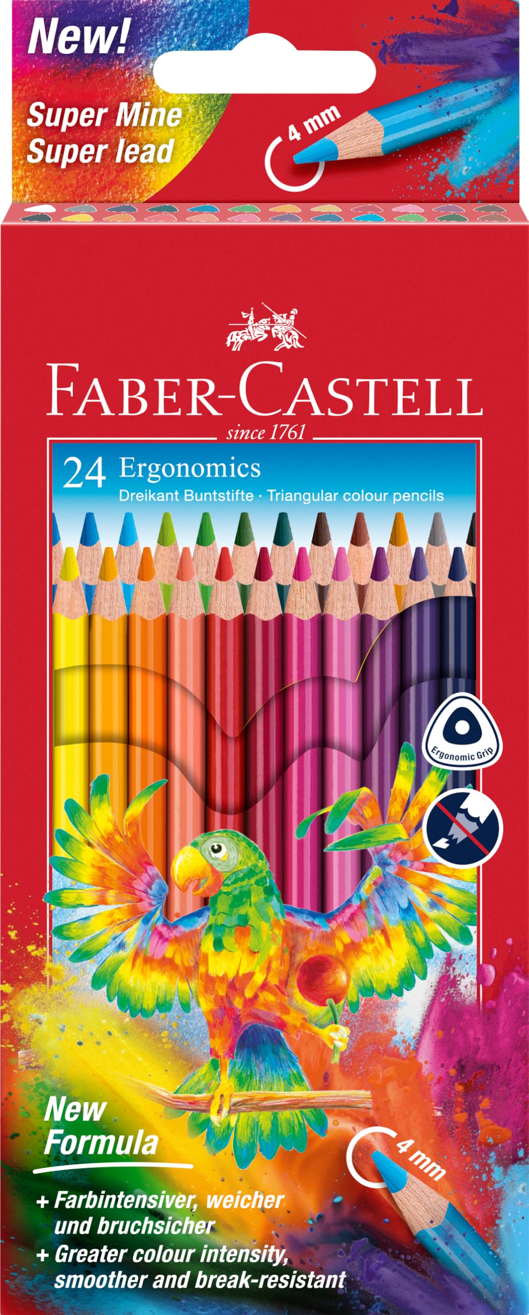 FABER-CASTELL 116544 – zestaw kredek trójkątnych, 24 kredki dla dzieci i dorosłych, miny odporne na łamanie | Ergonomiczne kredki dla dzieci i dorosłych z wkładem zabezpieczonym przed złamaniem i delikatnym nakładaniem koloru