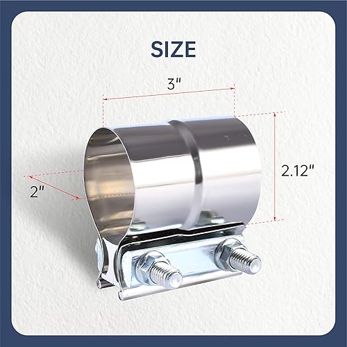 Miniatura 7 de BATONECO Abrazadera de banda de escape de junta de regazo de 2.25 pulgadas, reparación de escape preformada para conexión de tubo de escape de acero
