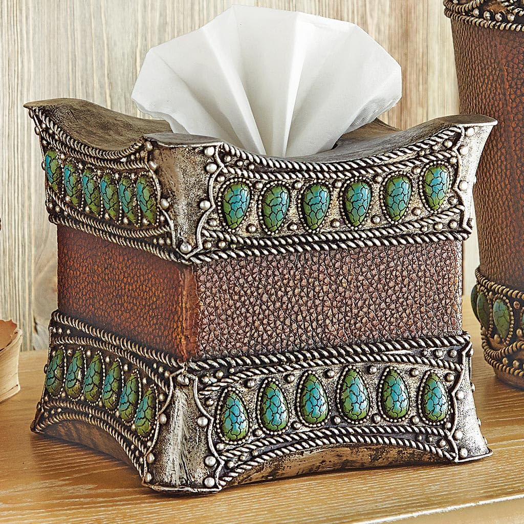 BLACK FOREST DECOR Tribal Turquoise Tissue Box