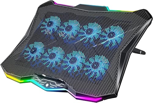 AICHESON Almohadilla de refrigeración para laptop para juegos con 8 ventiladores, soporte de computadora RGB para portátil de 15.6 a 17.3 pulgadas