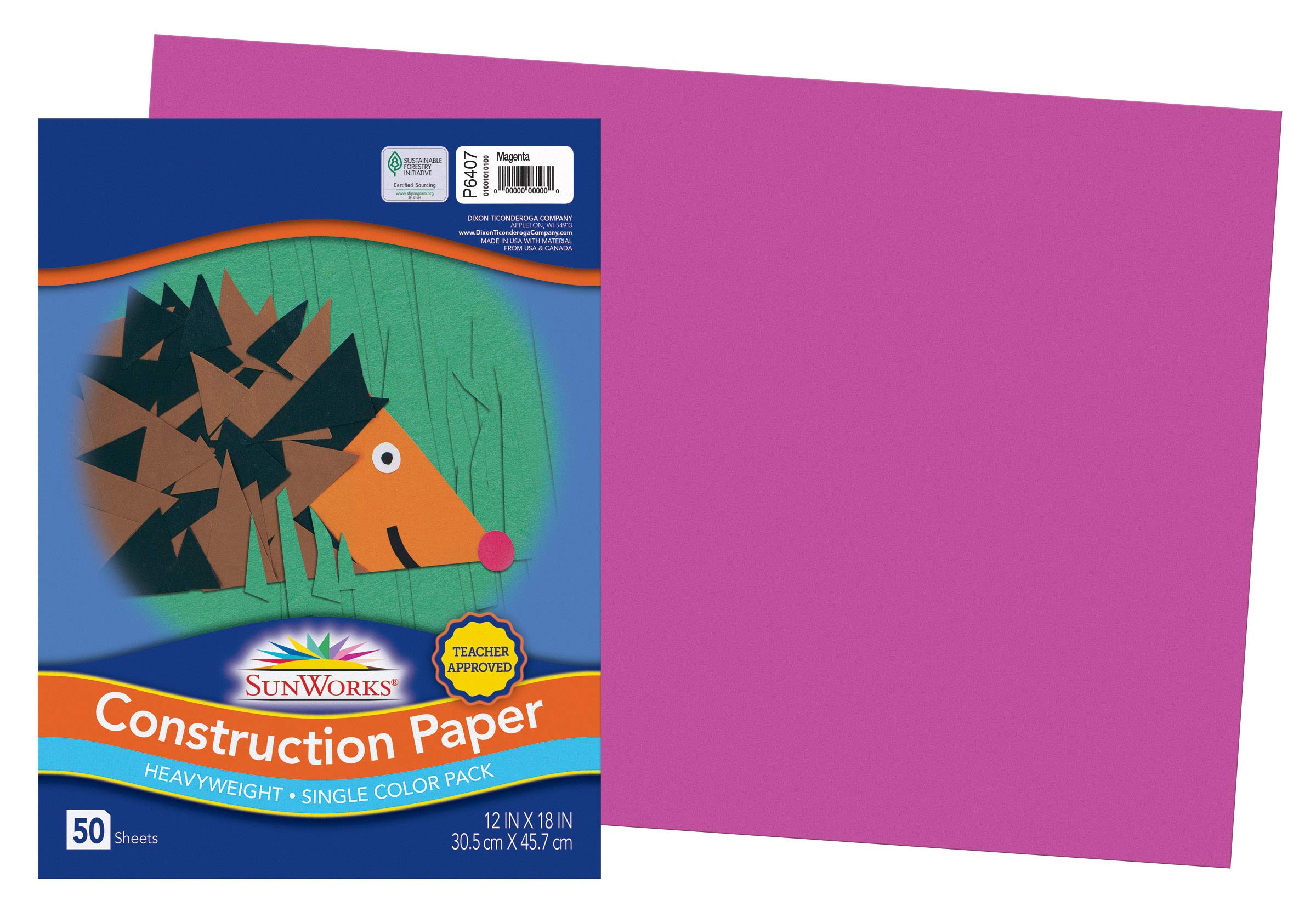 PACON SunWorks Construction Paper, Magenta, 12 x 18, 50 Sheets, 6407