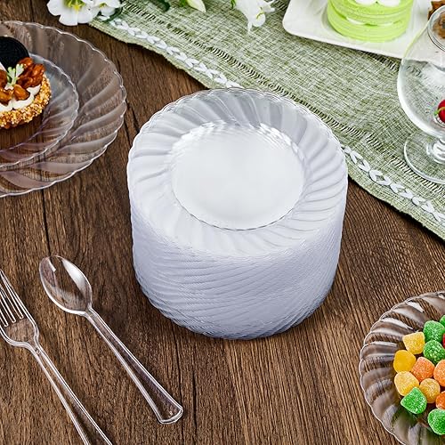 Miniatura 7 de FOCUSLINE 100 unidades de platos de plástico transparente de 6 pulgadas, platos desechables de plástico duro premium para ensalada y postre - Platos