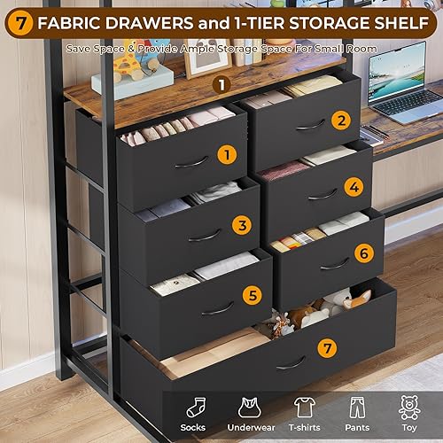 Miniatura 4 de DICTAC Cama alta individual con escritorio en forma de L y 7 cajones de almacenamiento, cama alta de metal tamaño individual para niños con luces