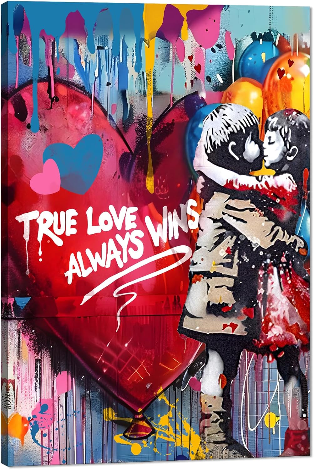 Graffiti Wall Art Framed Butterfly and Boy Poster Colorful Canvas Print Banksy Style Street Art Wall Decor for Living Room Bedroom Decor Black Framed Artwork Ready to Hang - 12x16inch