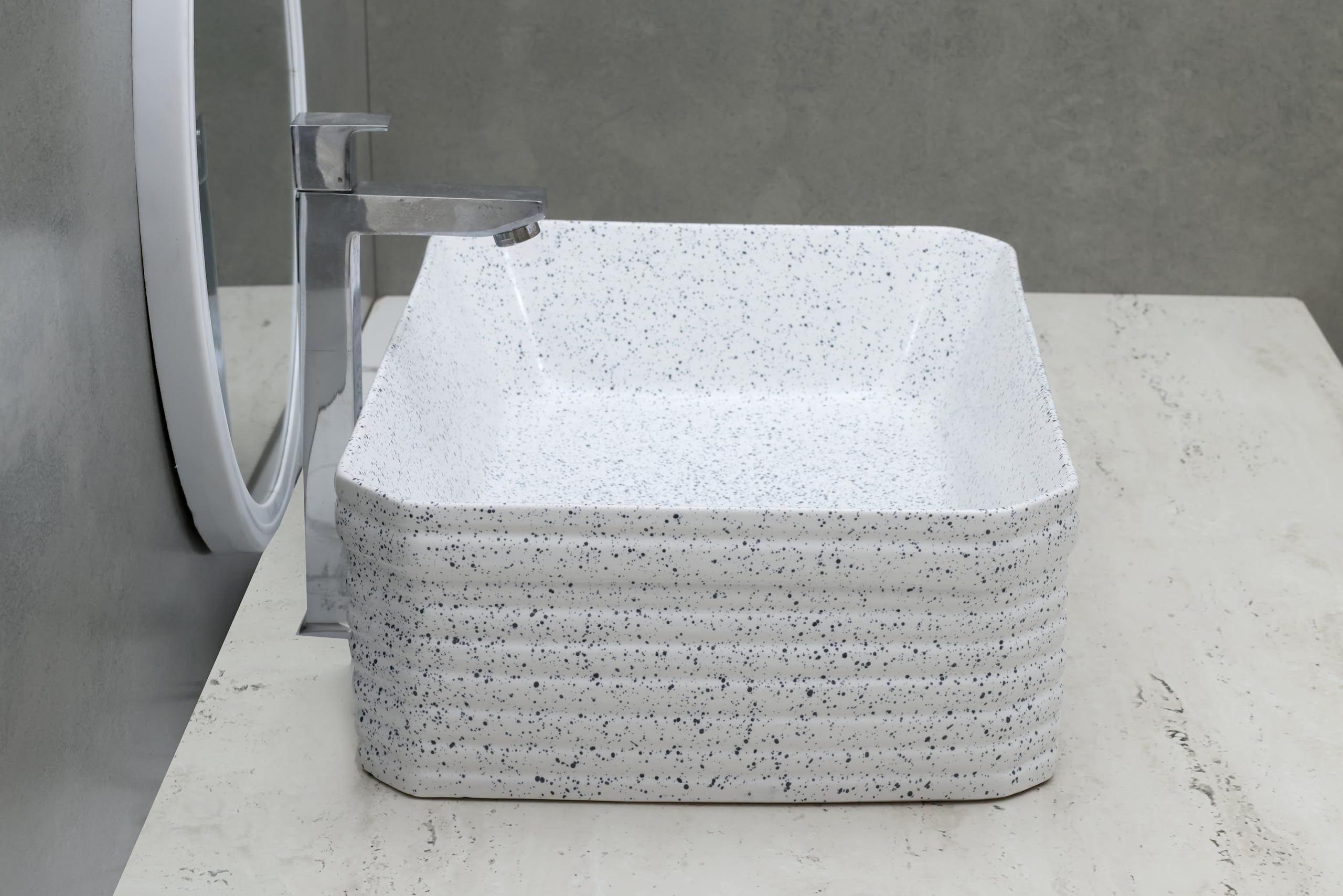 HISRE Table Top Wash Basin For Bathroom | Over Counter Top Wash Basin For Living Room | Washbasin Countertop | Tabletop Ceramic Bathroom Kitchen Sink (18 x 14 x 6 Inch) (Style - 3) AM3207, photo 3 of 4