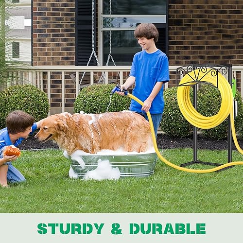 Miniatura 4 de TomCare Soporte de manguera de jardín mejorado de metal resistente para manguera de agua con capacidad para mangueras de 160 pies, carrete de