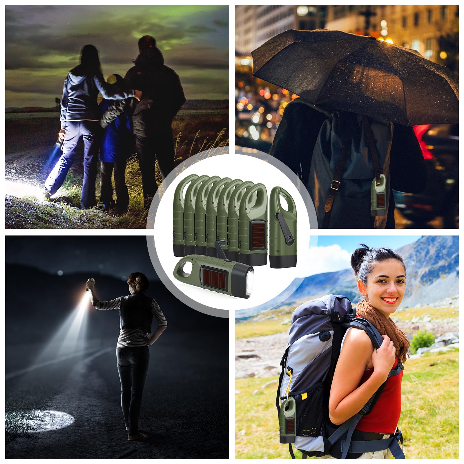 Leelosp 9 Stück Handkurbel Taschenlampe Solarbetriebene Taschenlampe für Notfälle Dynamo Wiederaufladbare LED Survival Licht für Outdoor Sport Wandern Camping (Grün)
