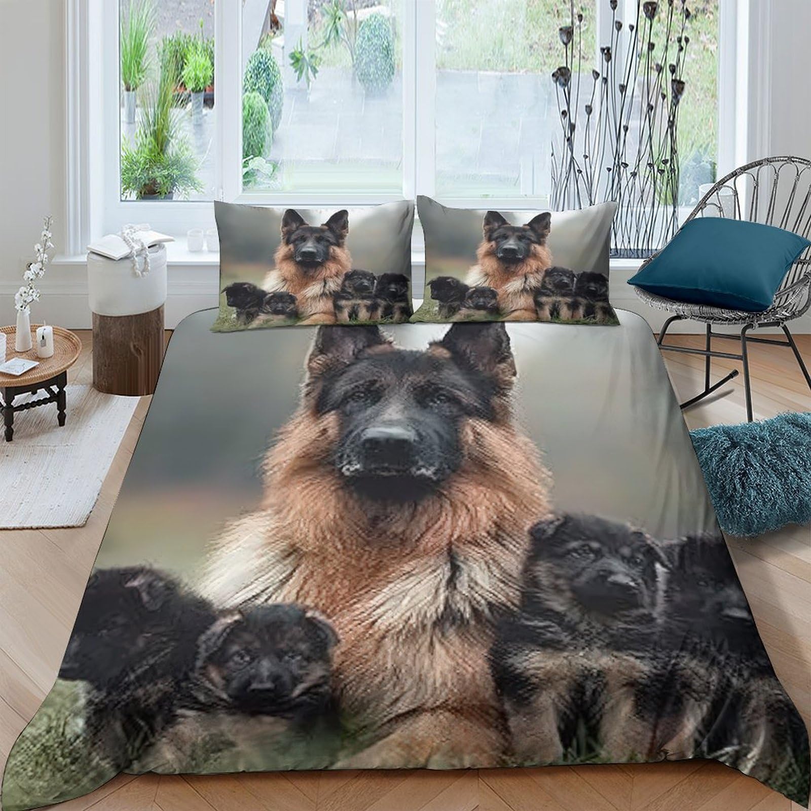 Ctjqhvkz Style-3 3D Printed German Shepherd Dog Fitted Sheet Microfiber Soft Anti-Slip Bed Cover Bedroom Decor Machine Washable Single（135X200cm）