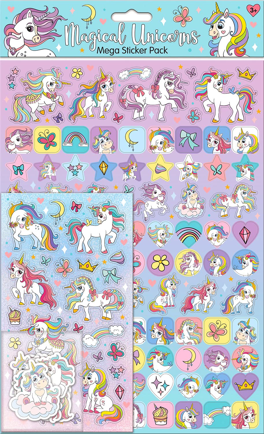 Magical Unicorns Mega Sticker Pack | Three Types of Stickers (Around 150 Total) | Reusable on Non-Porous Surfaces, Pink