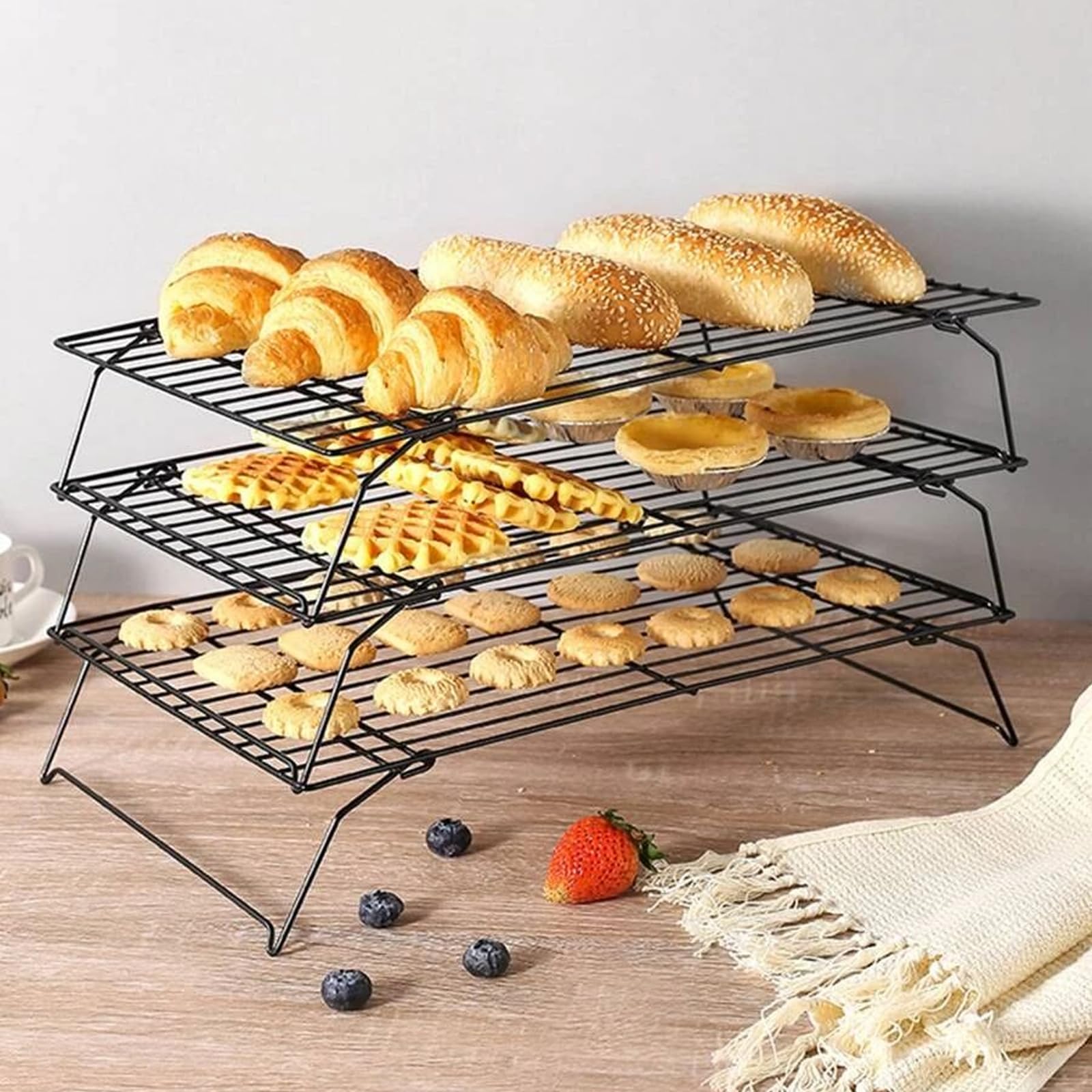 Set 3 Griglie Raffreddamento Dolci 40x25cm - Acciaio Inox Antiaderente Per Forno E Lavastoviglie - Foto 3