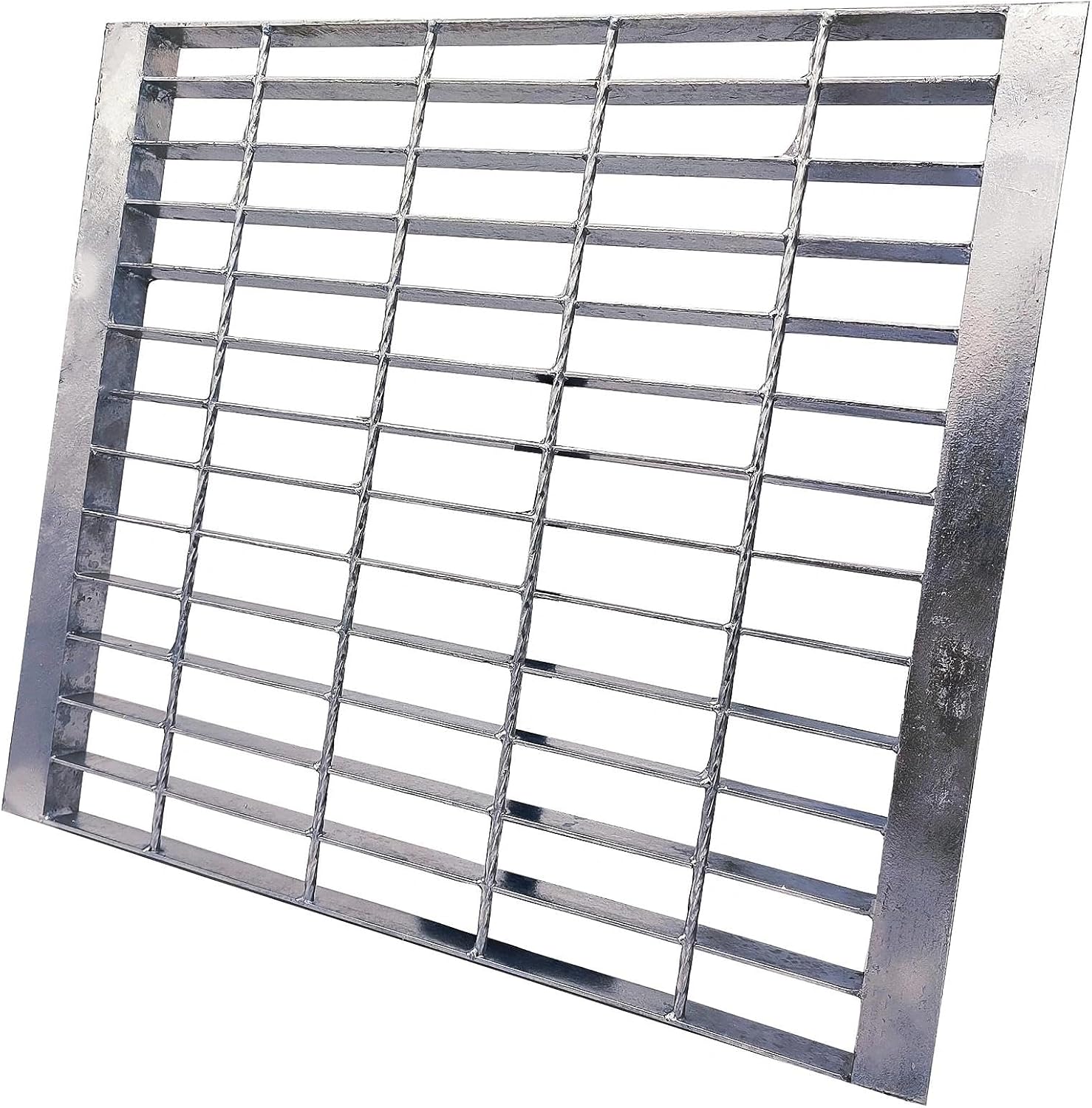 Galvanized Steel Drain Grate with Lip 20x20 in, B-Class 28100 lbs Heavy-Duty Driveway Channel Cover w/Base, Outdoor Trench Drainage Grate, Silver Square Metal Sewer Cover for Garage