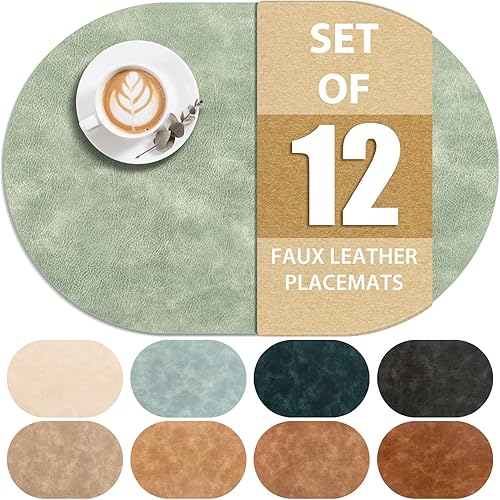 Miniatura 11 de ADRIMER Manteles Individuales, Juego de 8 Manteles Individuales Ovalados Resistentes al Calor Lavables de 12 x 17 Pulgadas, Manteles de Mesa Cúrcuma