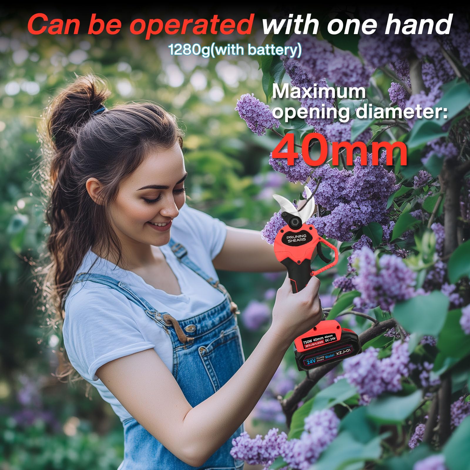 Tijeras de Podar Eléctricas 40 mm con 2 Baterías 3.0Ah | Podadora eléctrica con corte progresivo, ideal para huertos, jardines y parques, autonomía prolongada para poda eficiente