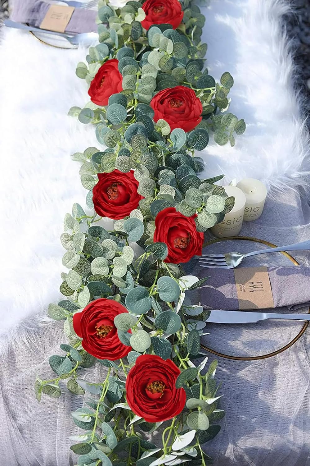 Silk Ranunculus Artificial Flowers 5PCS Long Stem Red Fake Peonies 21.65" Real Look Faux Ranunculus Flowers for Floral Arrangements Home Wedding Party Festival Decor (Red)