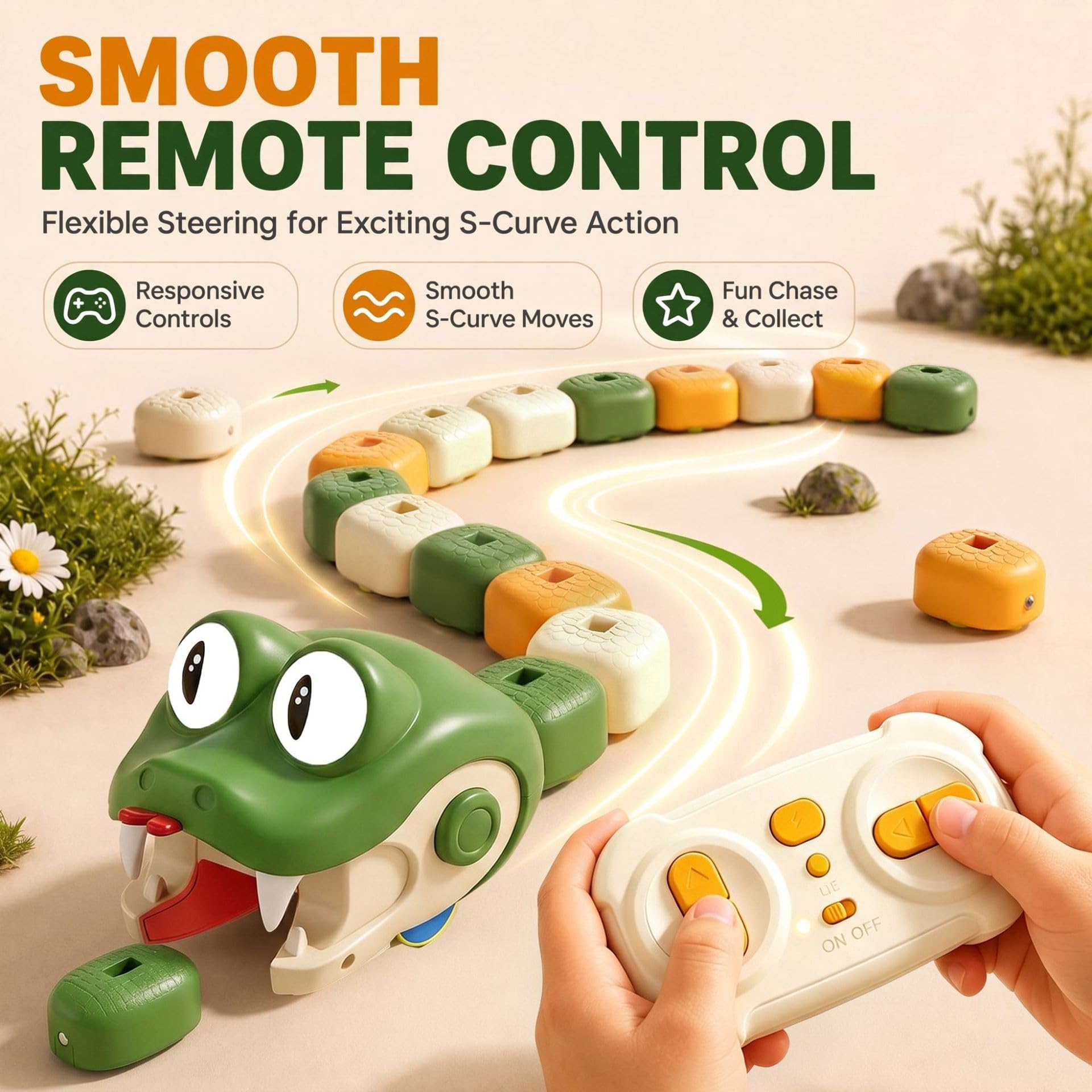 Magnetic Snake Game Eating Itself, Remote Control Snake Game con Sonido y Luces, Juego Competitivo Padres-Hijos, Carrera Interactiva Infantil (Verde)