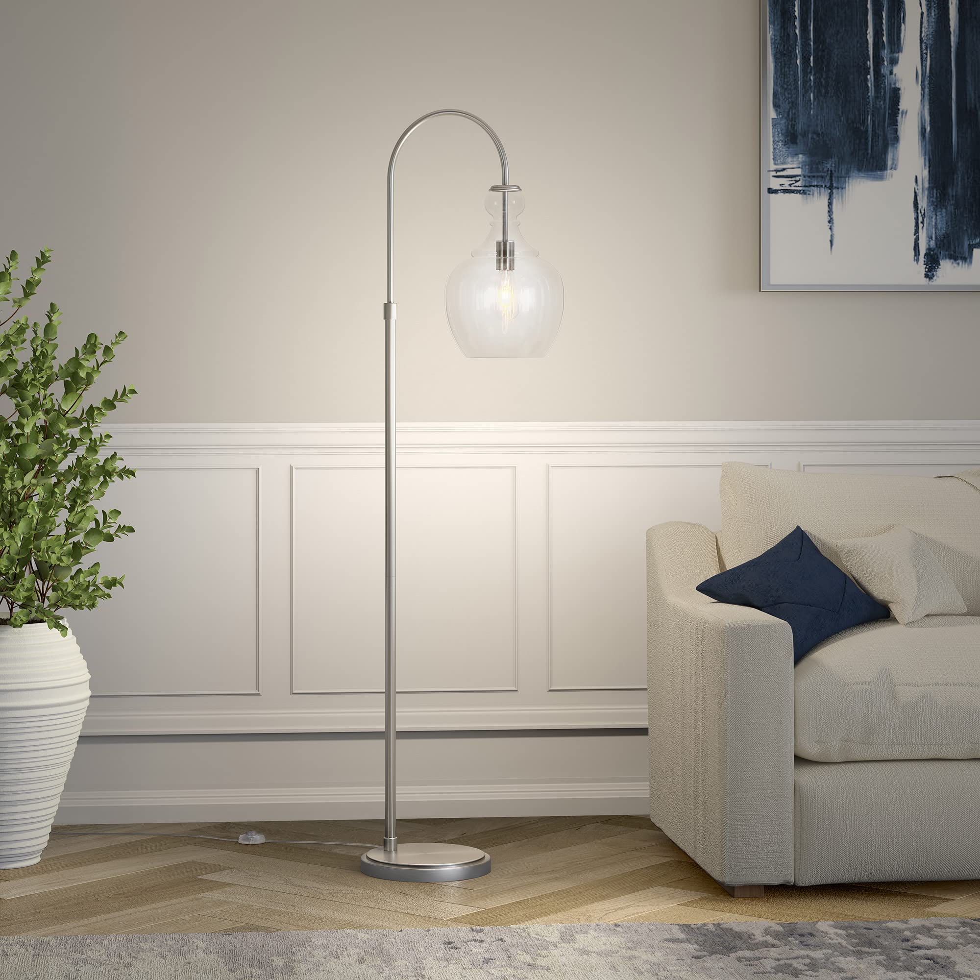 Henn&Hart Arc Floor Lamp with Glass Shade in Brushed Nickel/Clear