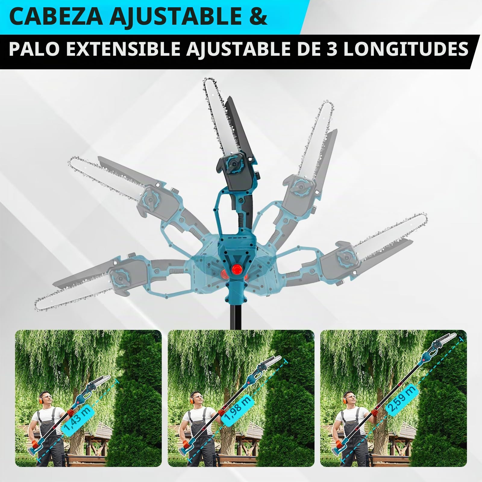 Motosierra profesional compatible con Makita 18 V | 6 pulgadas, sin escobillas, con mango telescópico y telescópico, podadora eléctrica, altura de trabajo de 4,5 m