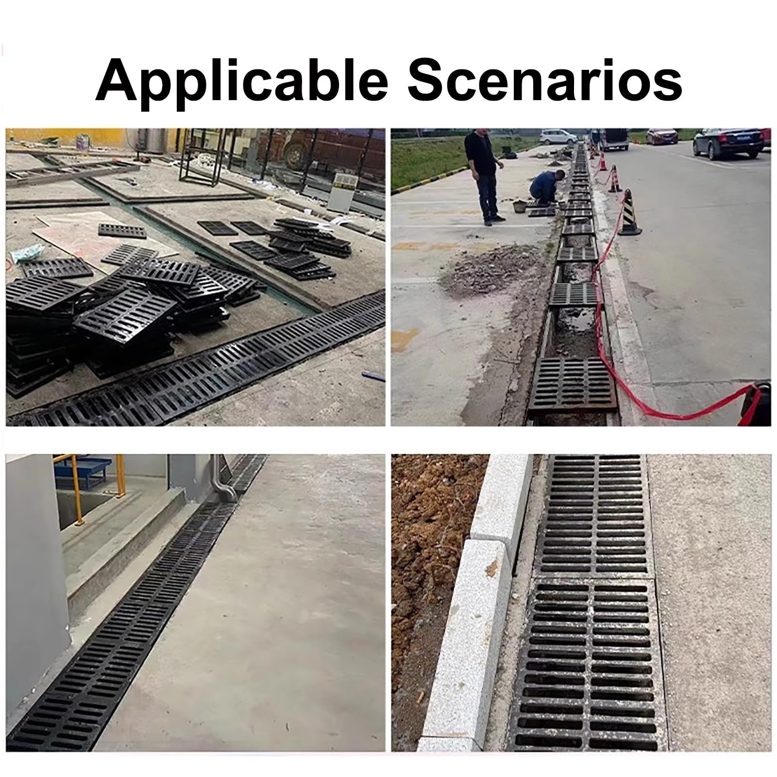 Couvercle de regard extérieur en fonte avec grille renforcée pour trottoir, allée ou système de drainage (40 x 60 cm)