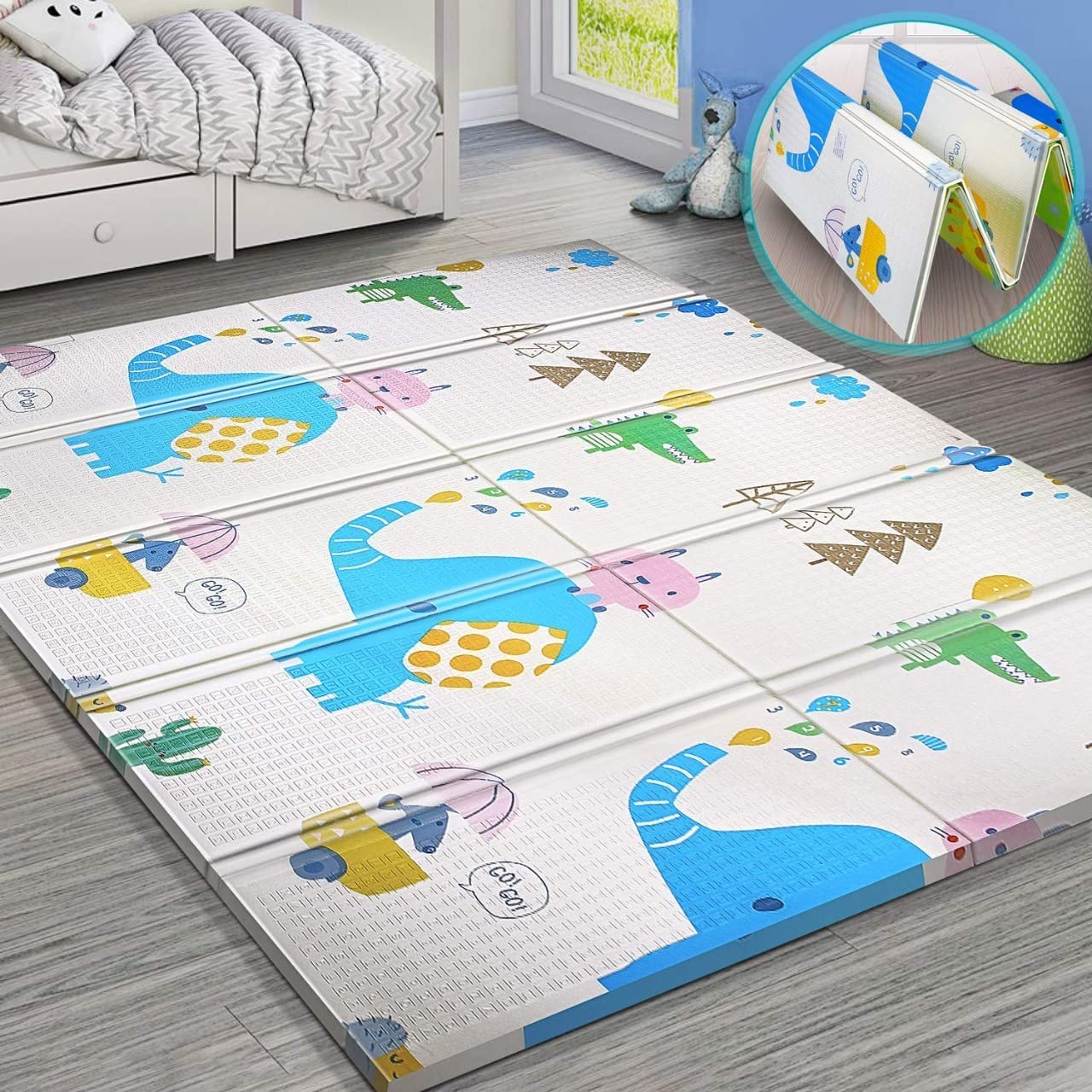 Zorzel Foldable Baby Play Mat, Portable Baby Crawling Playmat, Waterproof Foam Floor Mat for Babies, Toddlers, Infants, Kids - (Multi Color & Design)