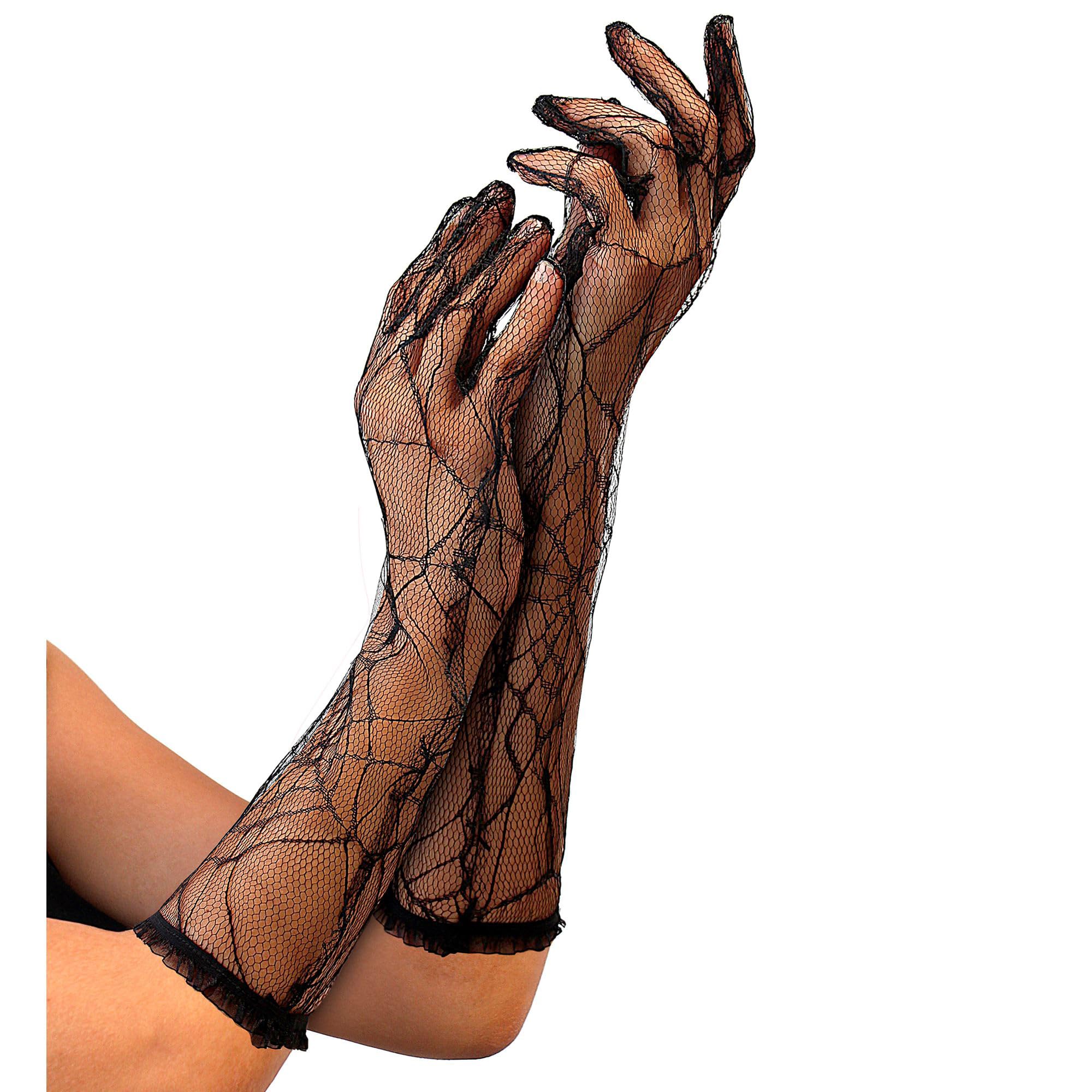 Spiderweb Black Halloween Theme Gloves for Fancy Dress Costumes Accessory