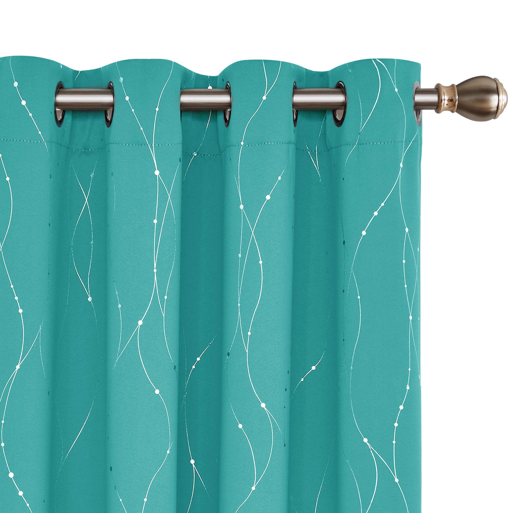 Deconovo Turquoise Bedroom Curtains Dotted Line Foil Printed Thermal Insulated Window Treatment Eyelet Blackout Curtains For Livingroom W52 X L95 2 Panels