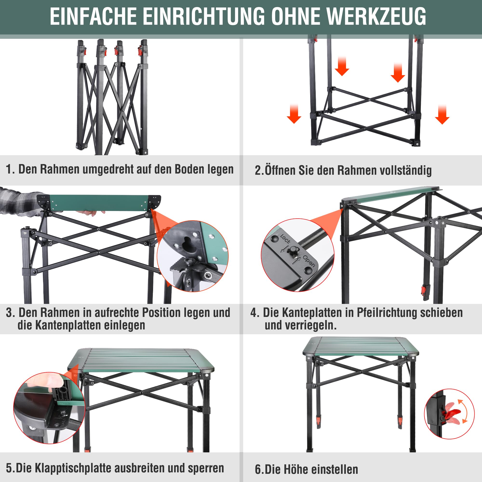 VILLEY Aluminium Klapptisch mit Tragetasche, klappbarer Campingtisch aus Alu, Faltbarer Balkontisch, Gartentisch für Picknick, Camping und Strand im Freien, 70 * 70 * 78cm