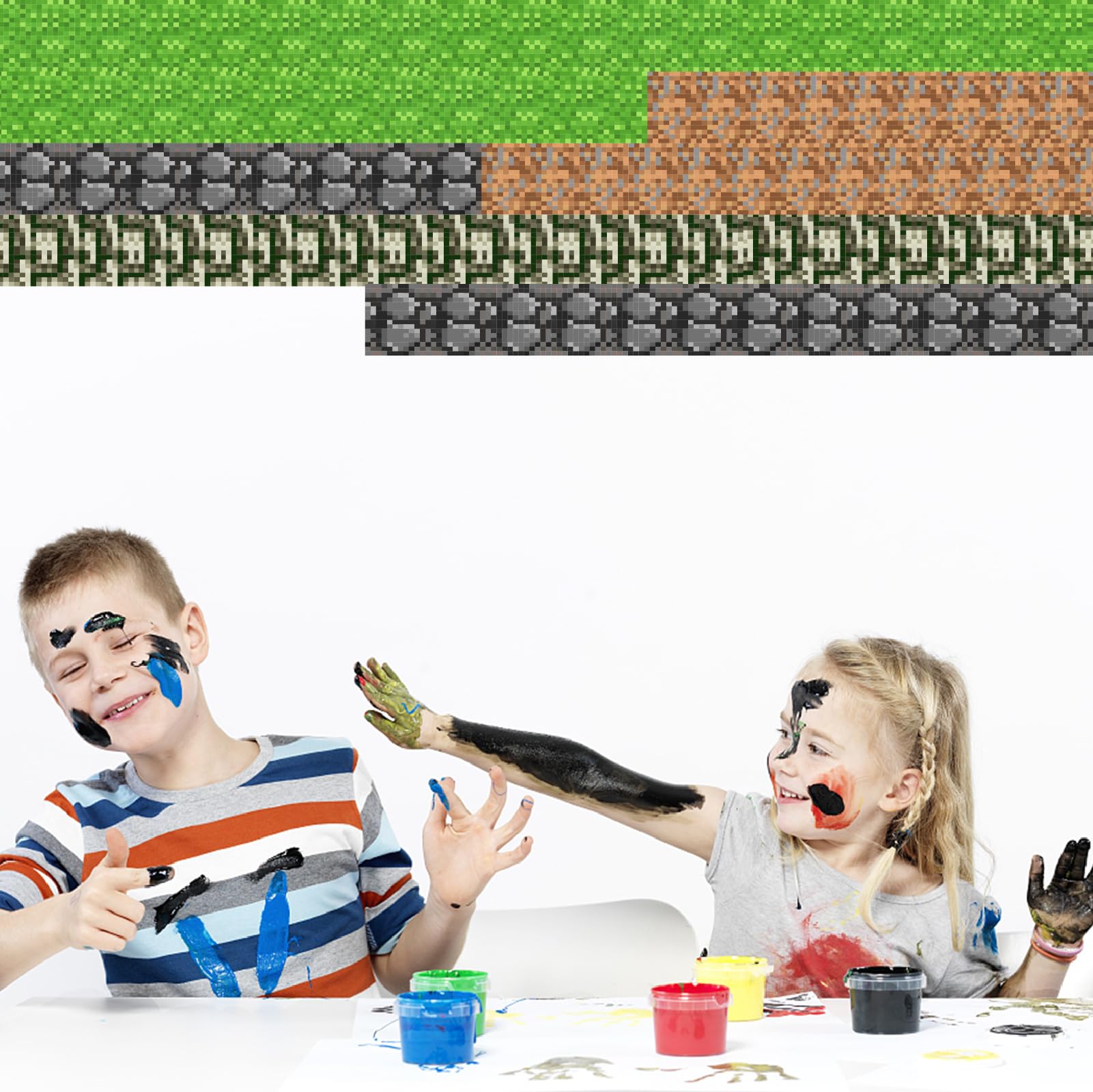 SUPERDANT Colored Pixel Strips Wall Sticker Block Strips Wall Decals Fresh Strawberry Peel and Stick Large Vinyl Art Stickers for Game Room Playroom Home Livingroom Bedroom Decoration