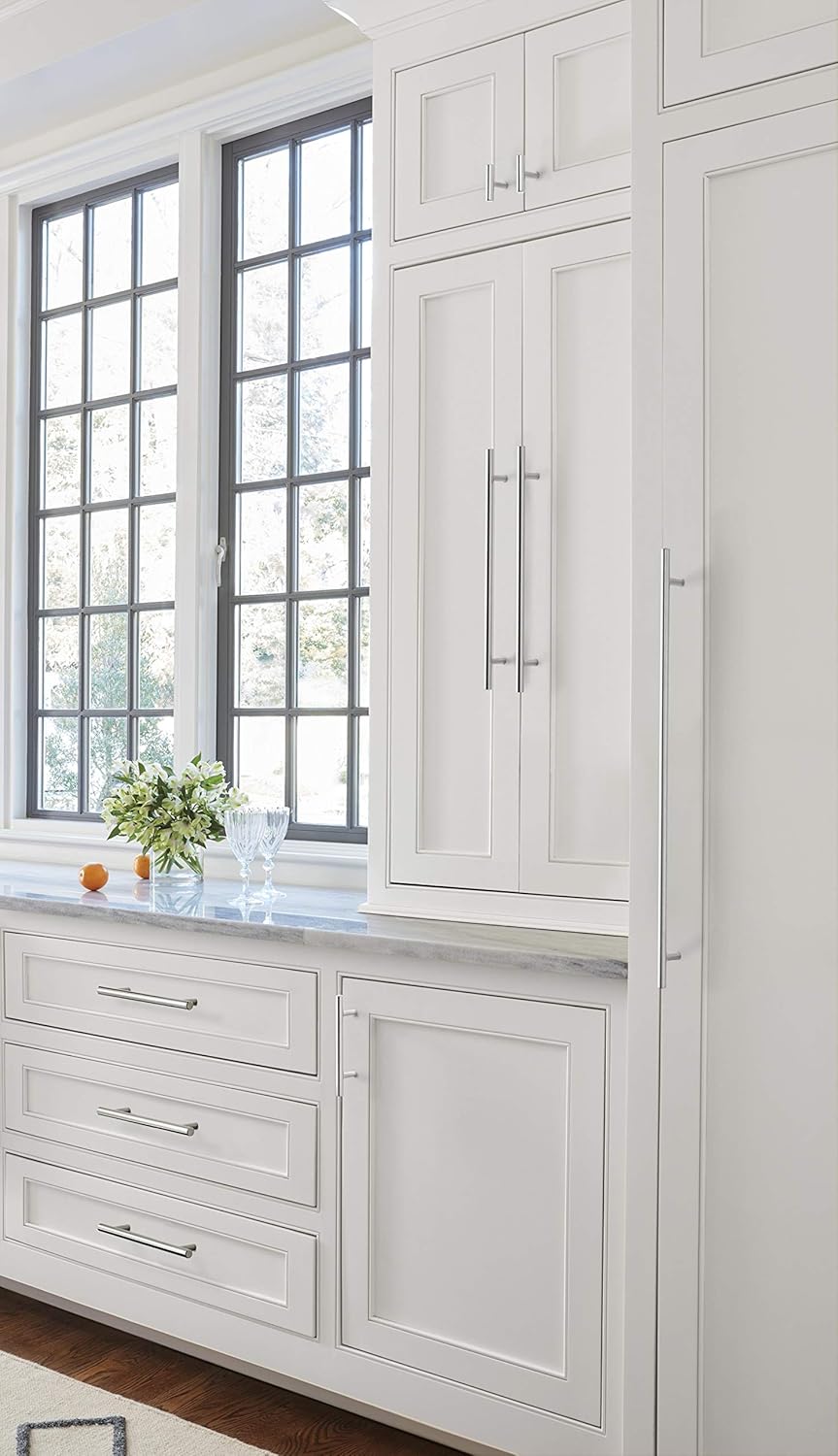 Polished Nickel Modern Bar Cabinet Pulls with Mounting Hardware